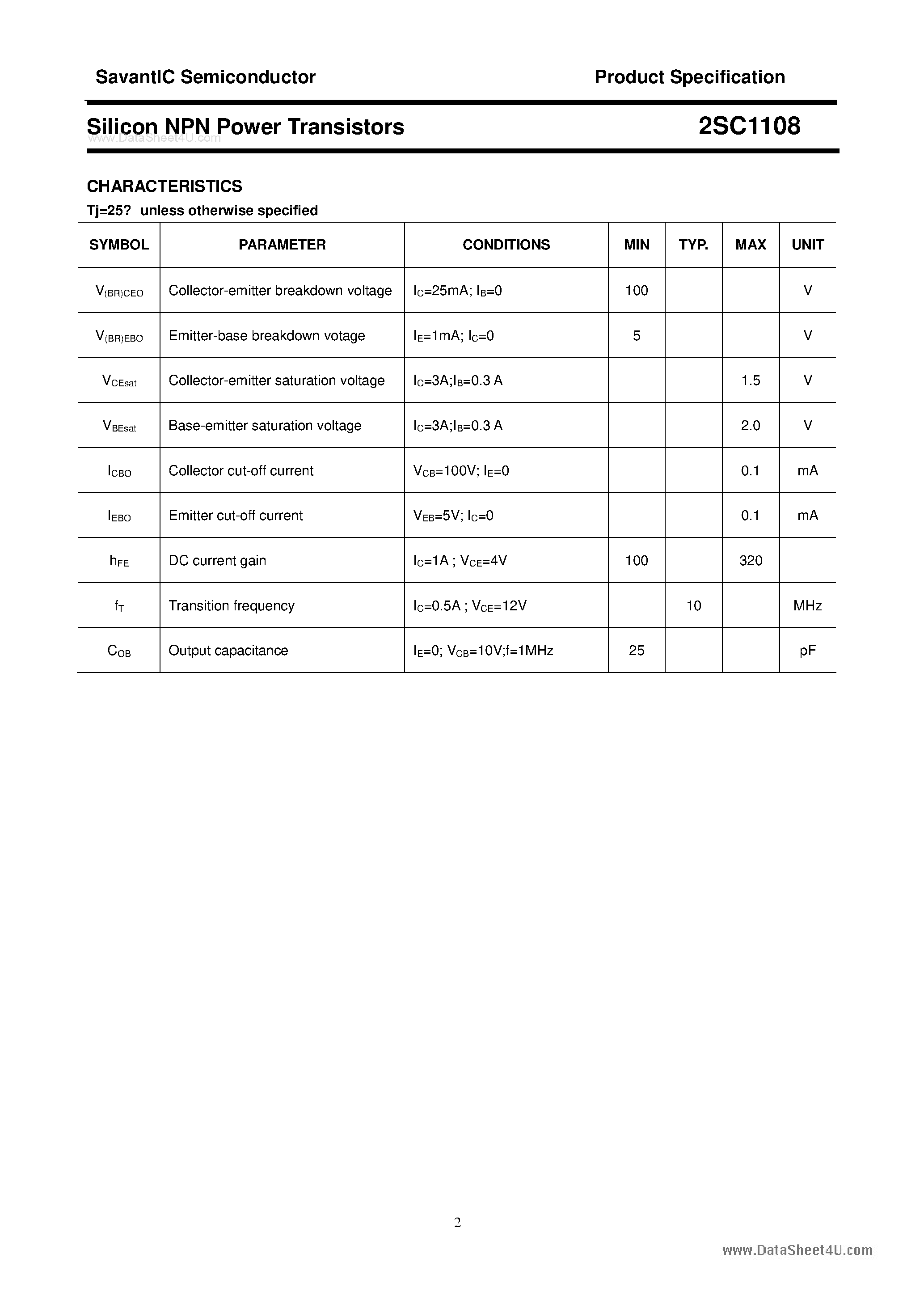 Datasheet 2SC1108 - SILICON POWER TRANSISTOR page 2