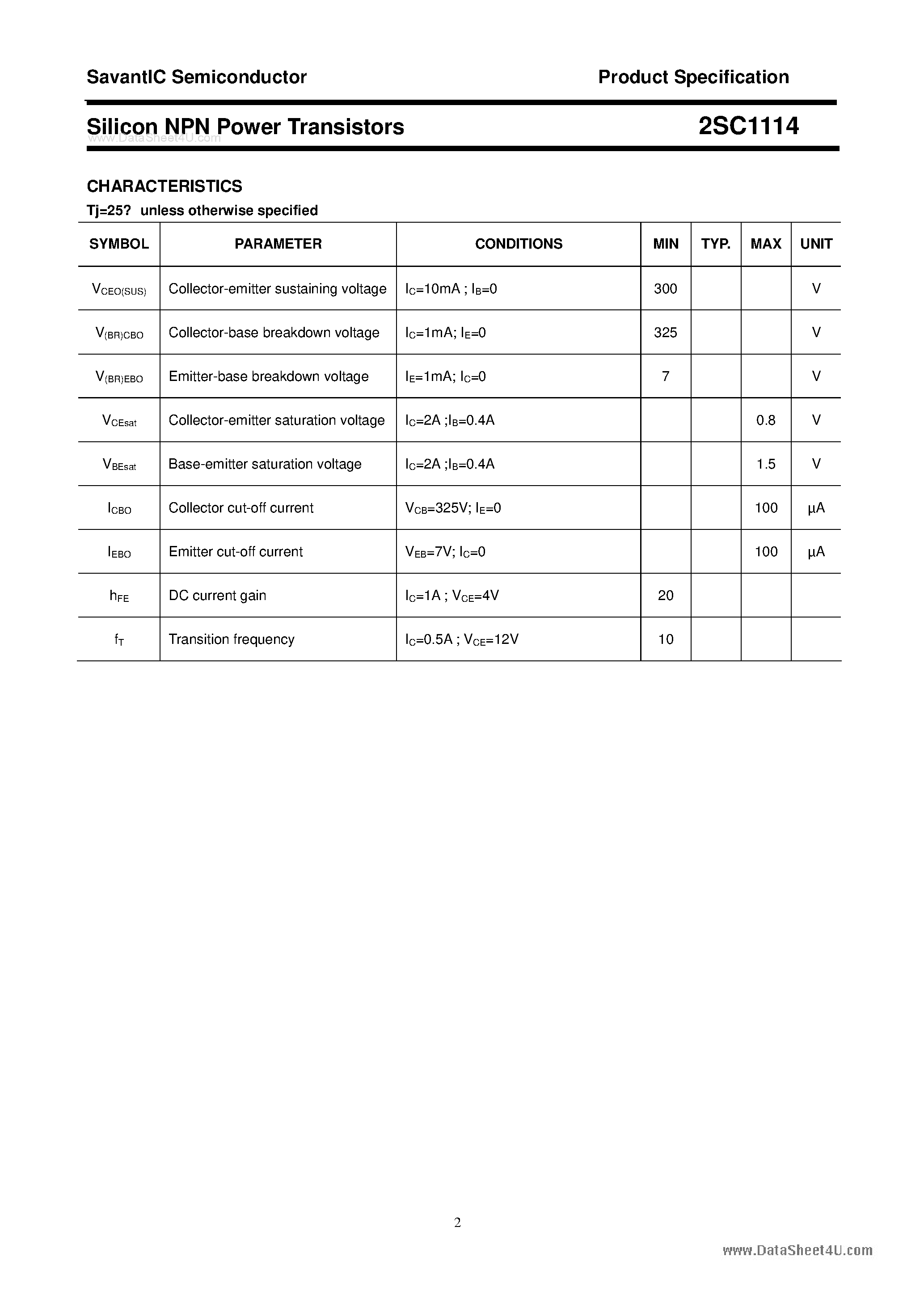 Datasheet 2SC1114 - SILICON POWER TRANSISTOR page 2