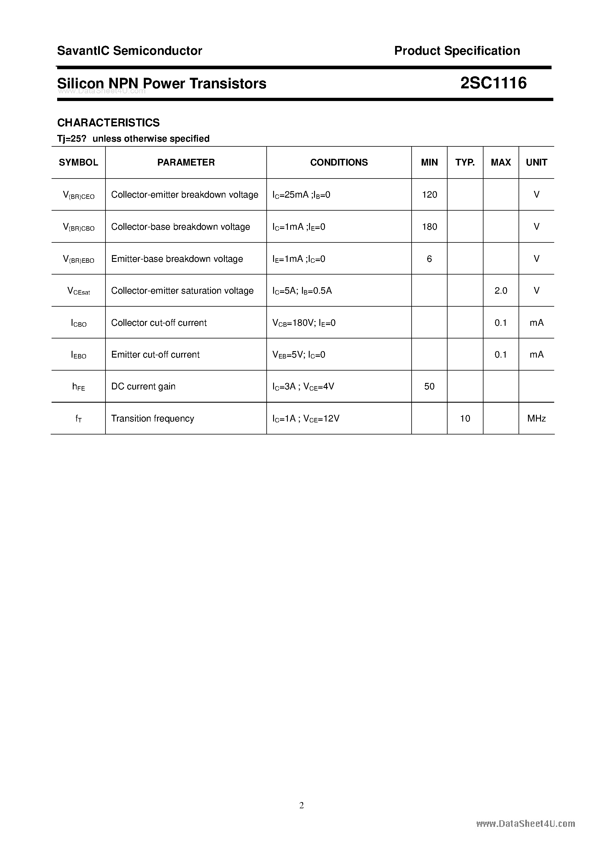 Datasheet 2SC1116 - SILICON POWER TRANSISTOR page 2