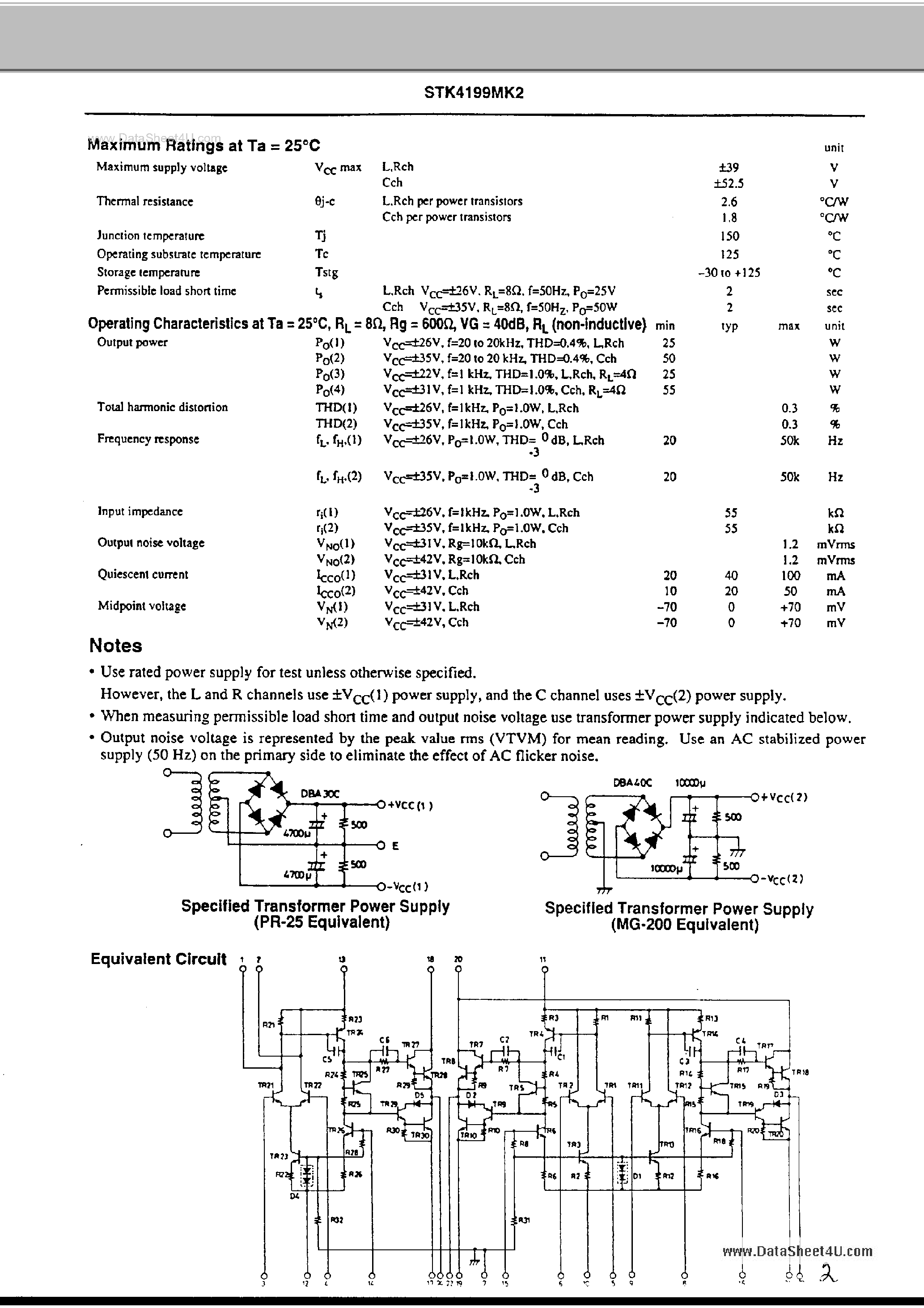 Datasheet STK4199MK2 - 3-channel AF Power Amplifier page 2