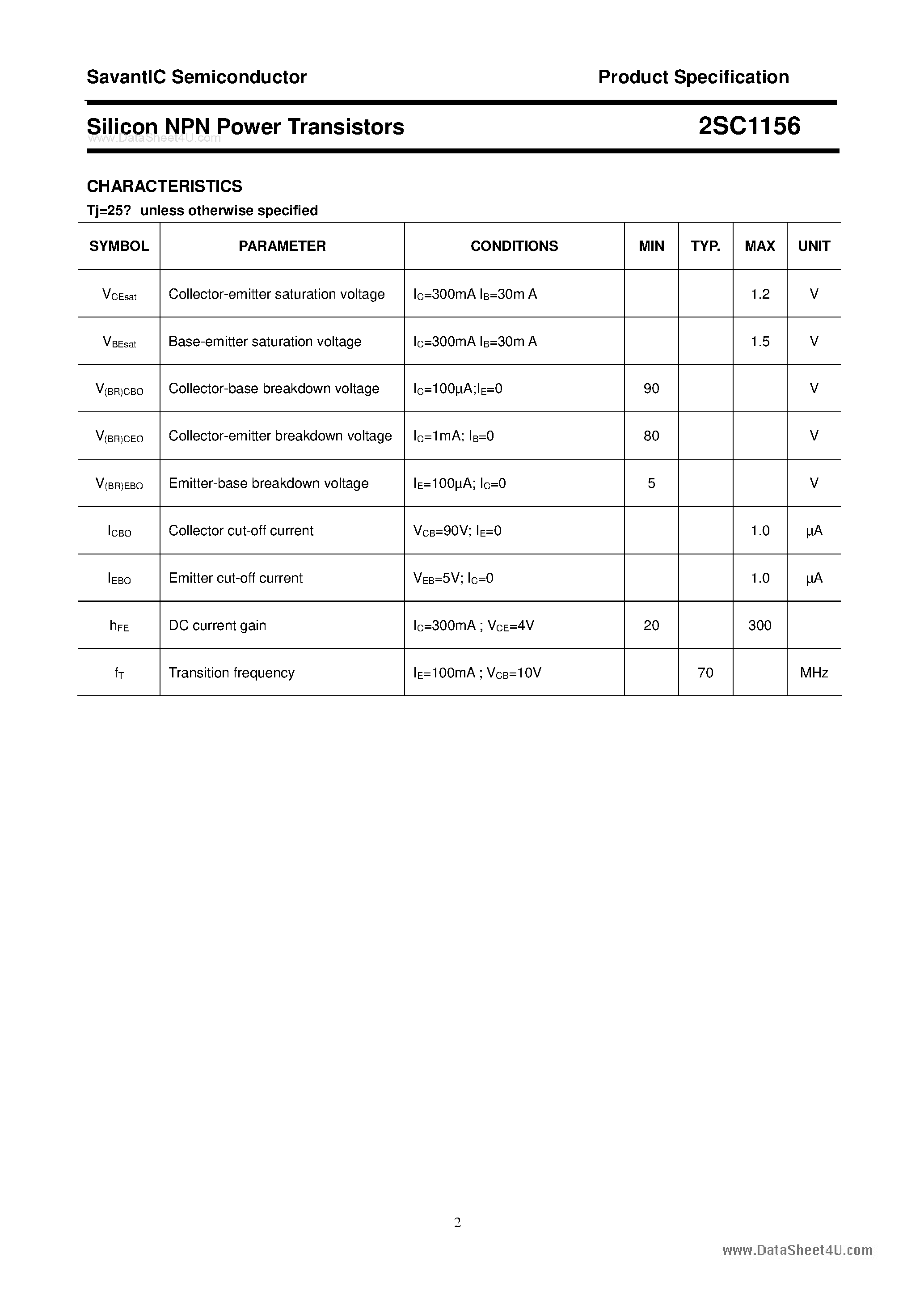 Datasheet 2SC1156 - SILICON POWER TRANSISTOR page 2