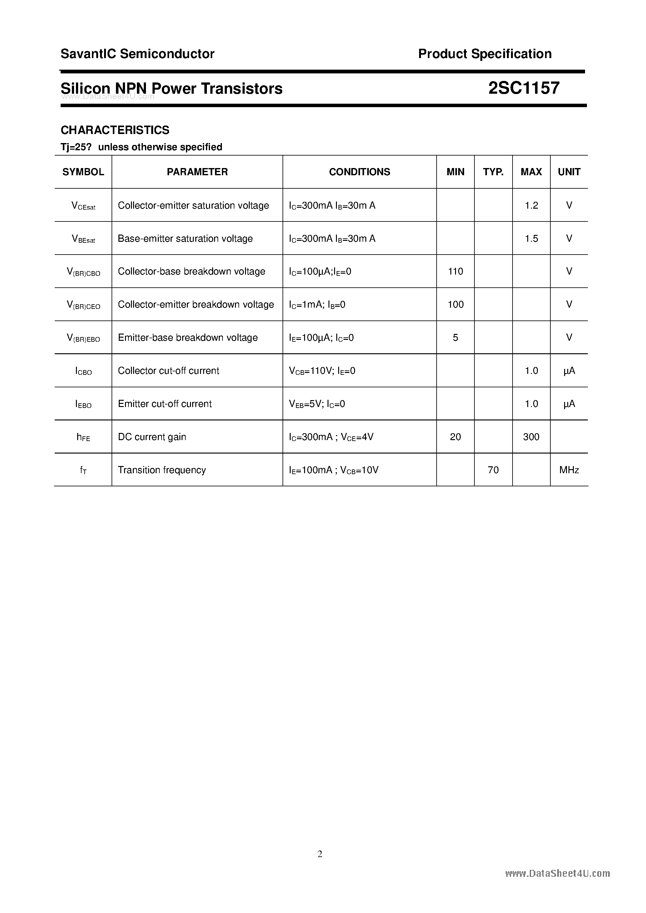 Datasheet 2SC1157 - SILICON POWER TRANSISTOR page 2