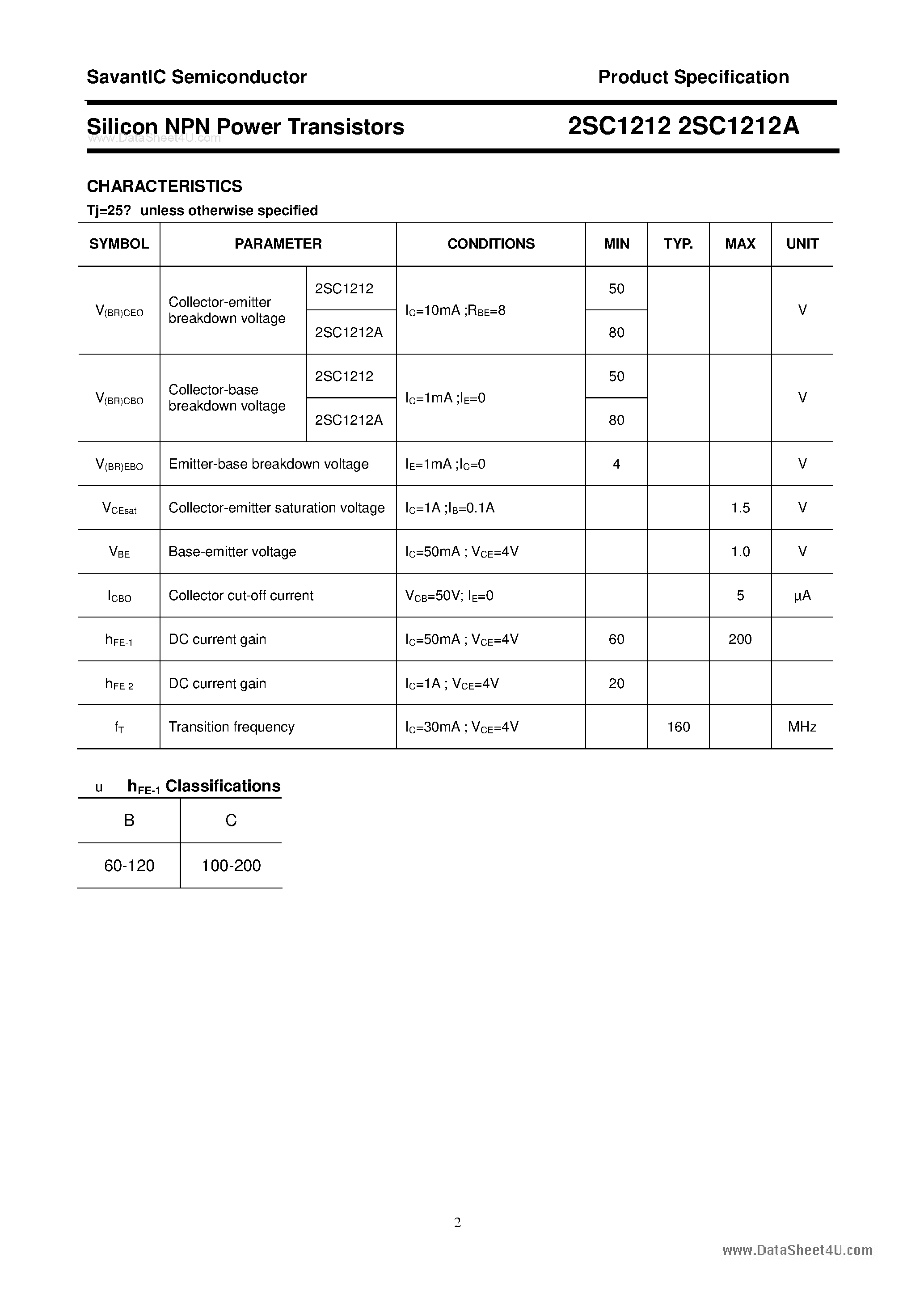 Datasheet 2SC1212 - SILICON POWER TRANSISTOR page 2