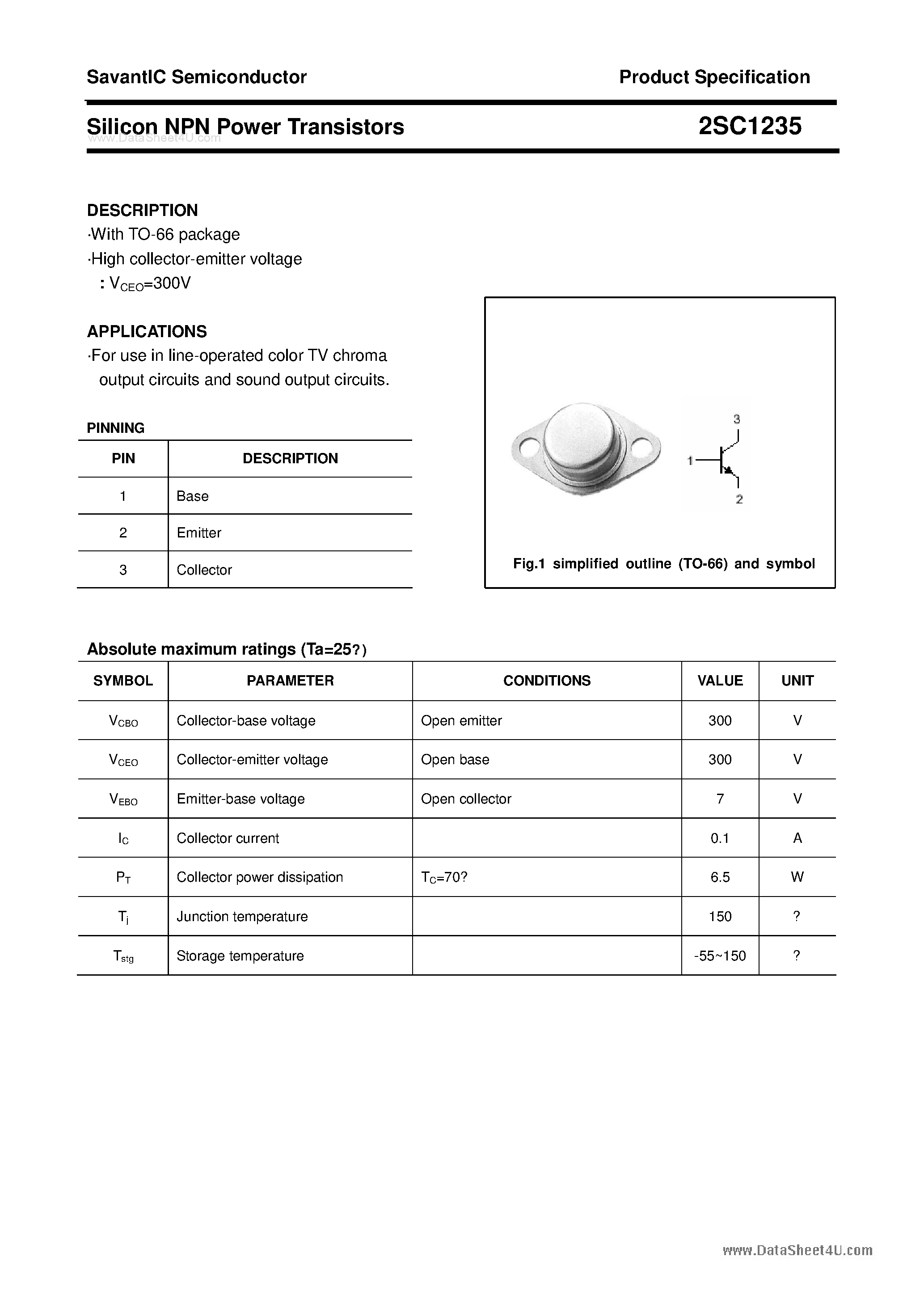 Datasheet 2SC1235 - SILICON POWER TRANSISTOR page 1