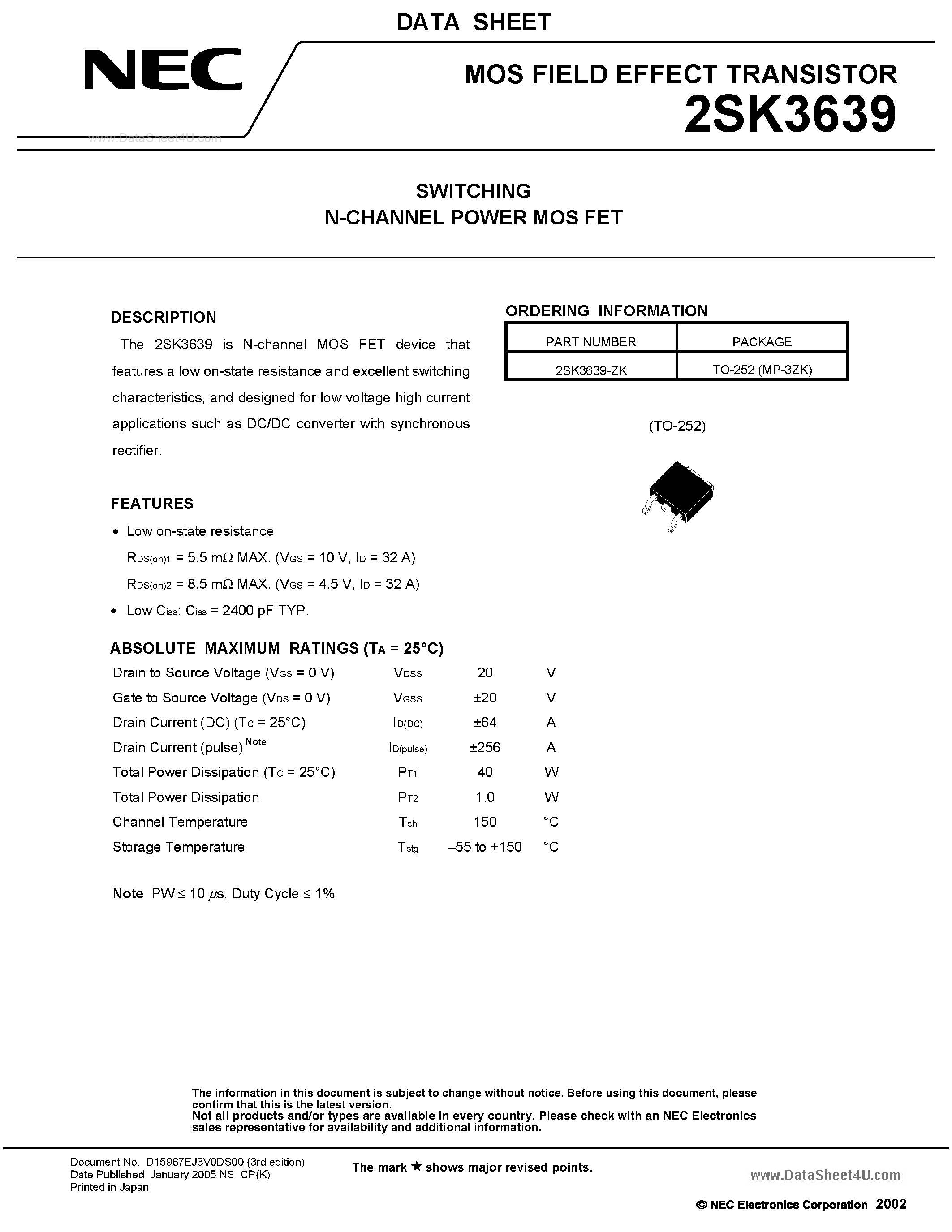 Datasheet K3639 - Search -----> 2SK3639 page 1