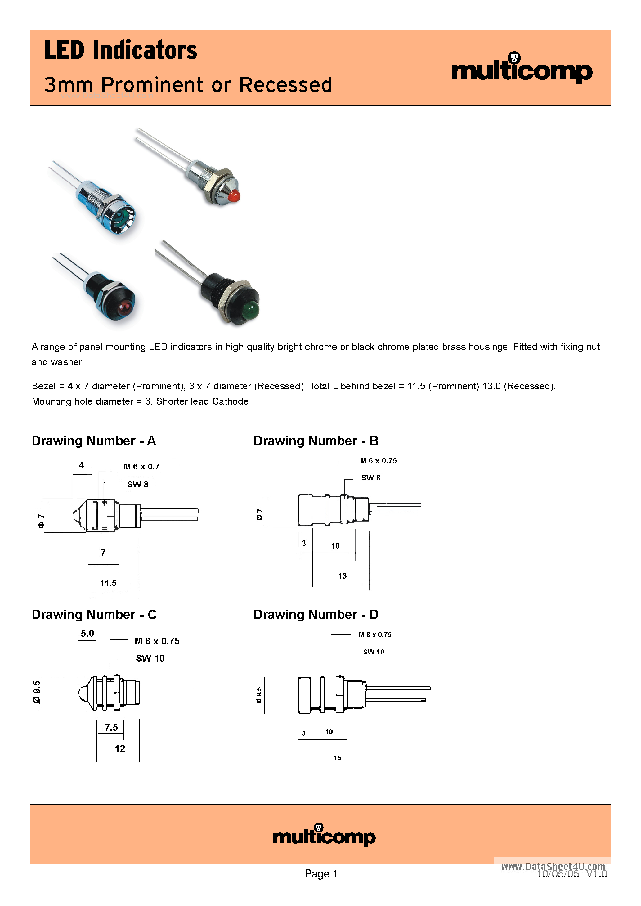 Datasheet MC19020001 - (MC190x000x) 3mm Prominent or Recessed page 1