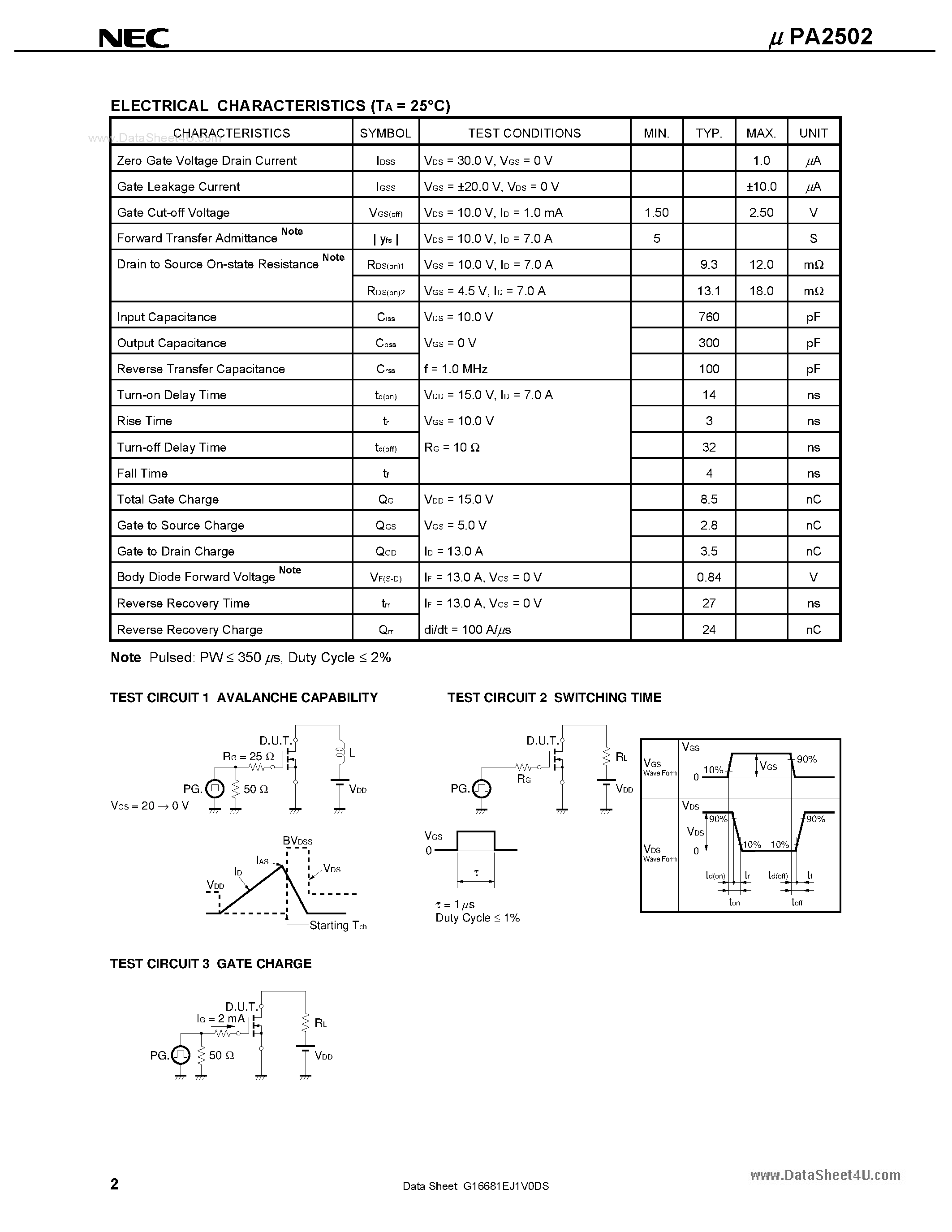 Даташит UPA2502 - N-CHANNEL MOS FIELD EFFECT TRANSISTOR страница 2