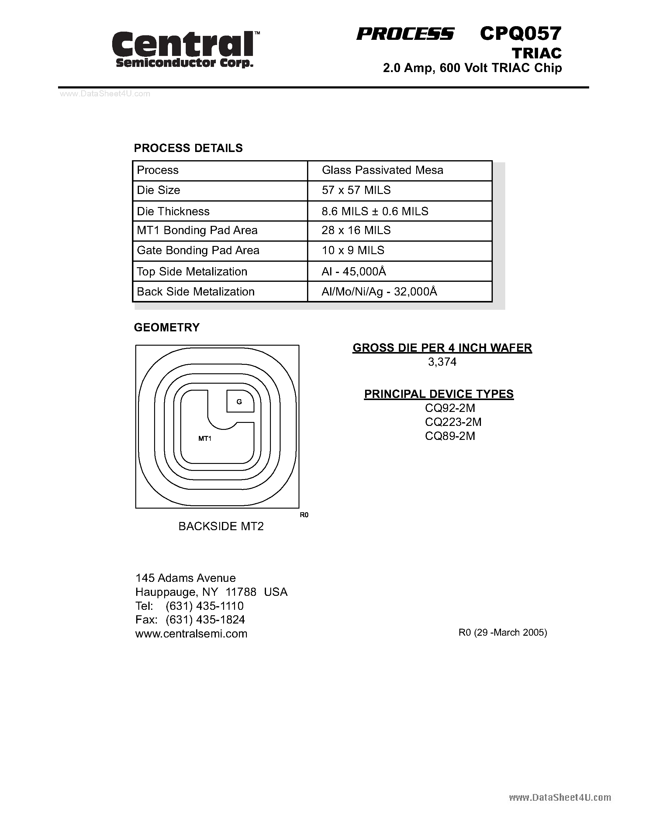 Даташит CPQ057 - TRIAC 2.0 Amp страница 1