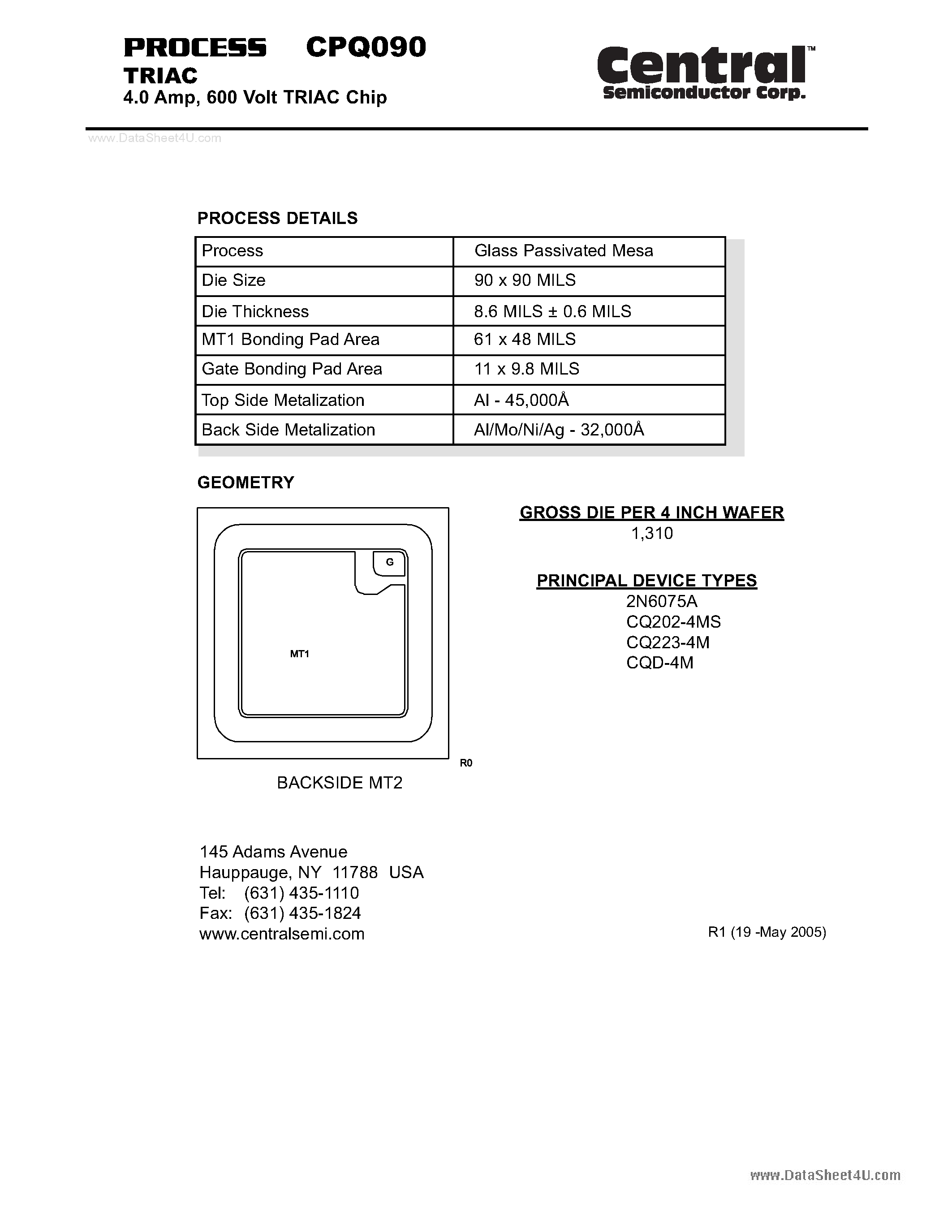 Даташит CPQ090 - TRIAC 4.0 Amp страница 1