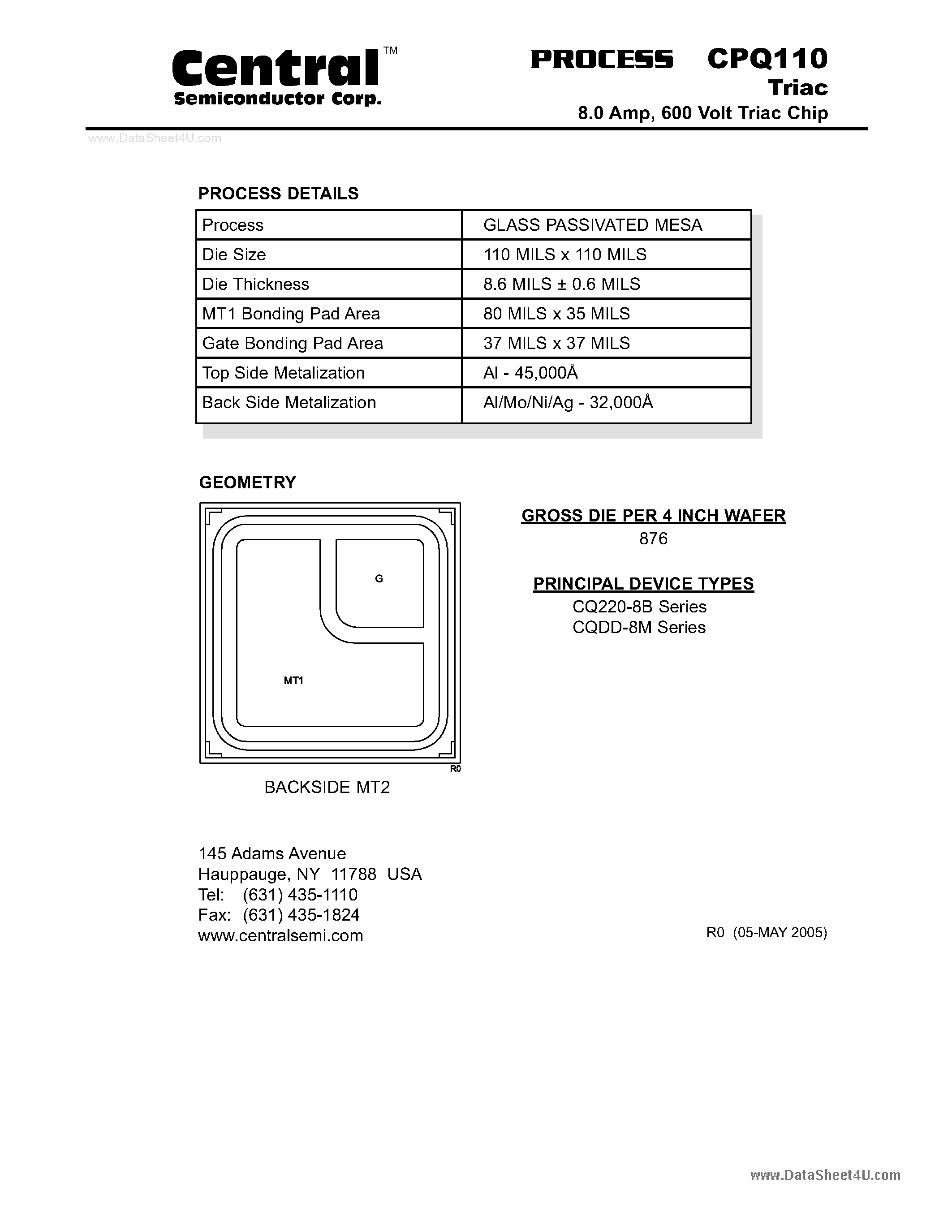 Даташит CPQ110 - Triac 8.0 Amp страница 1