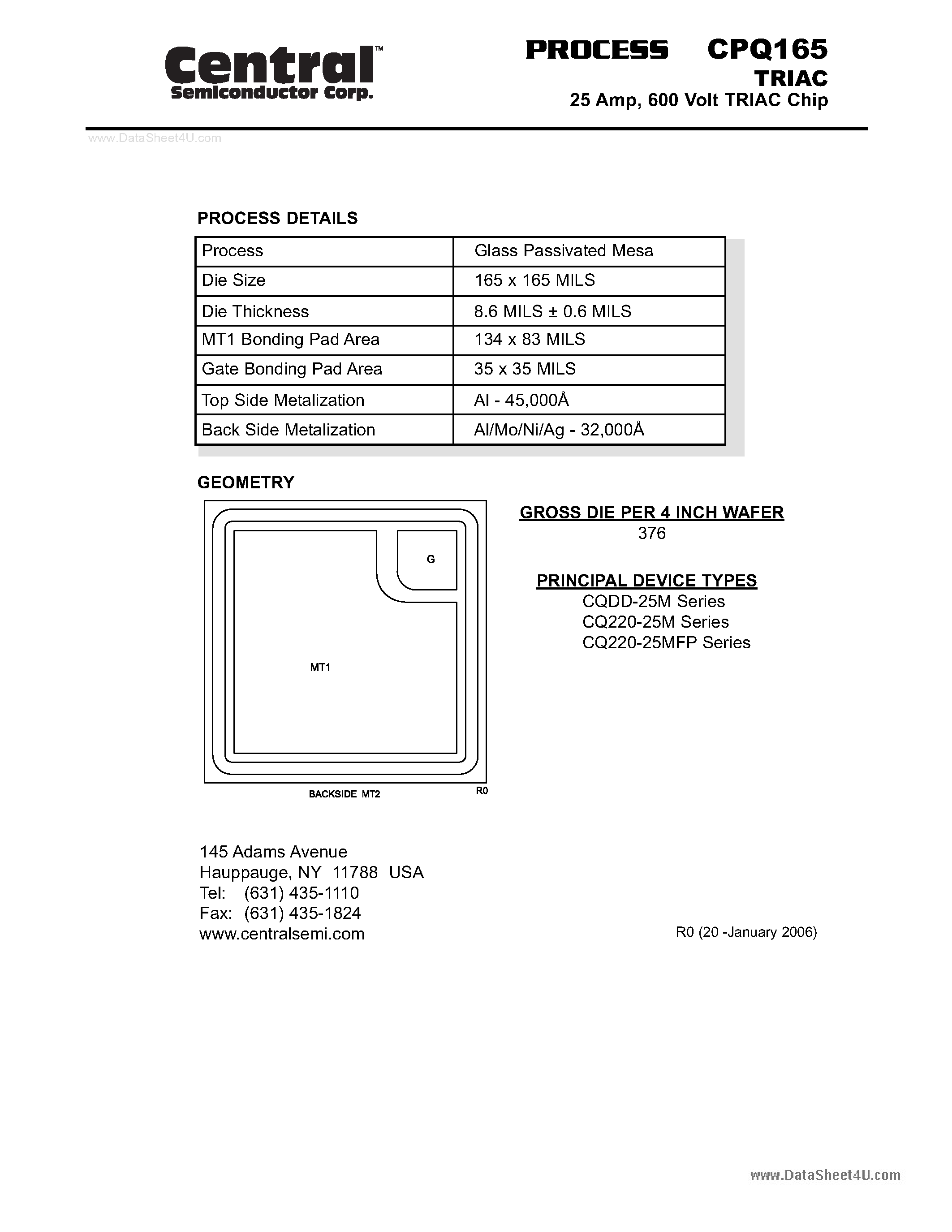 Даташит CPQ165 - TRIAC 25 Amp страница 1