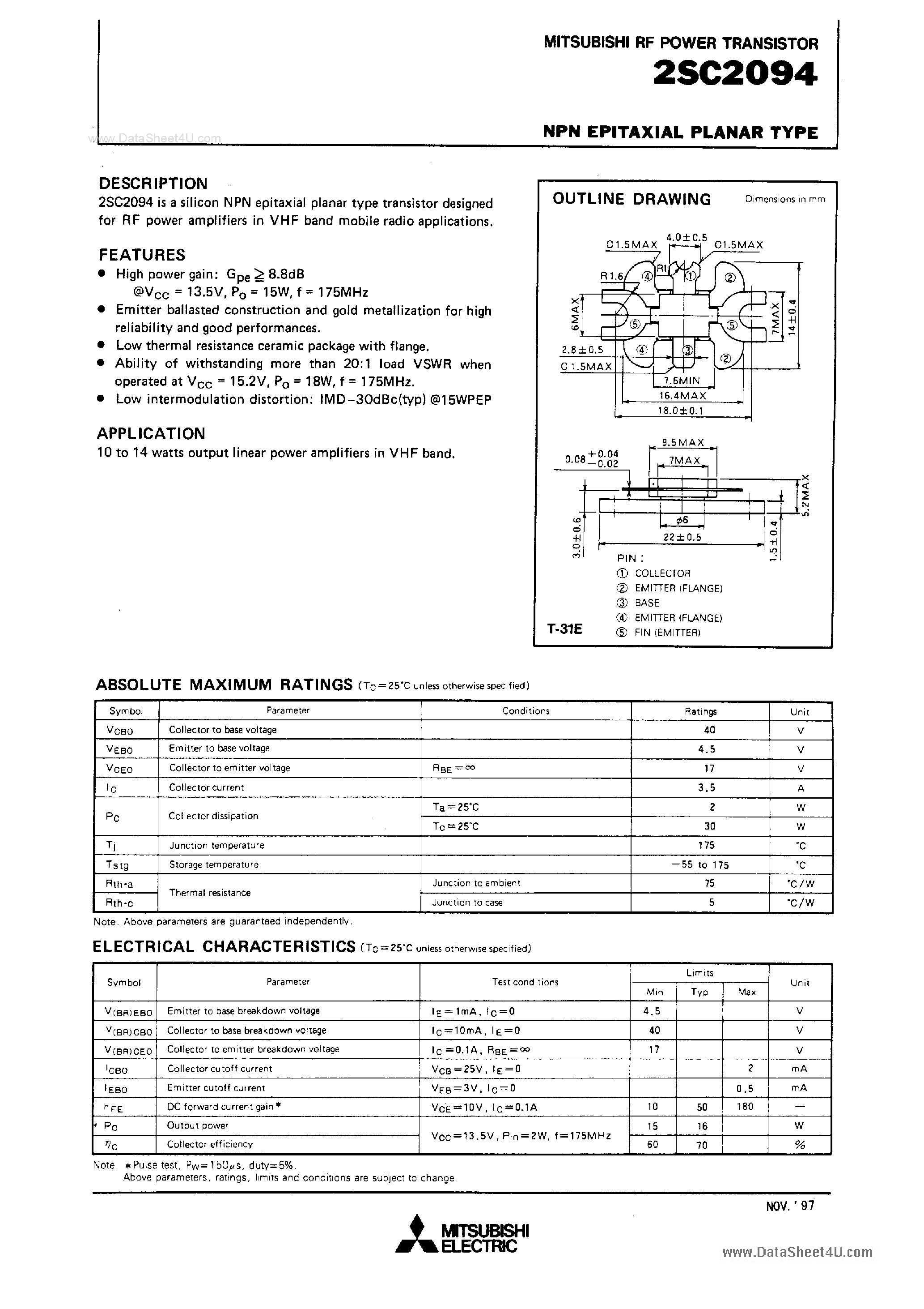 Datasheet C2094 - Search -----> 2SC2094 page 1