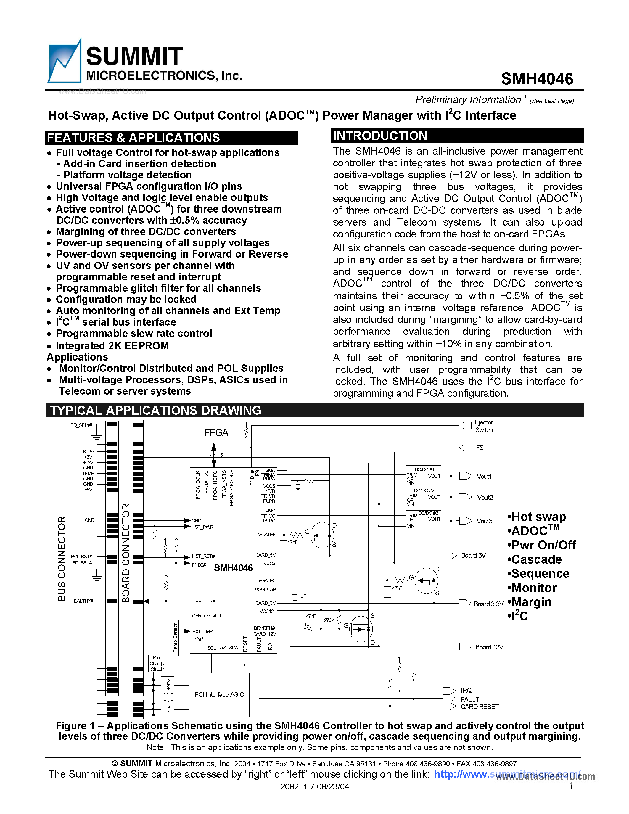 Даташит SMH4046 - Active DC Output Control (ADOCTM) Power Manager страница 1