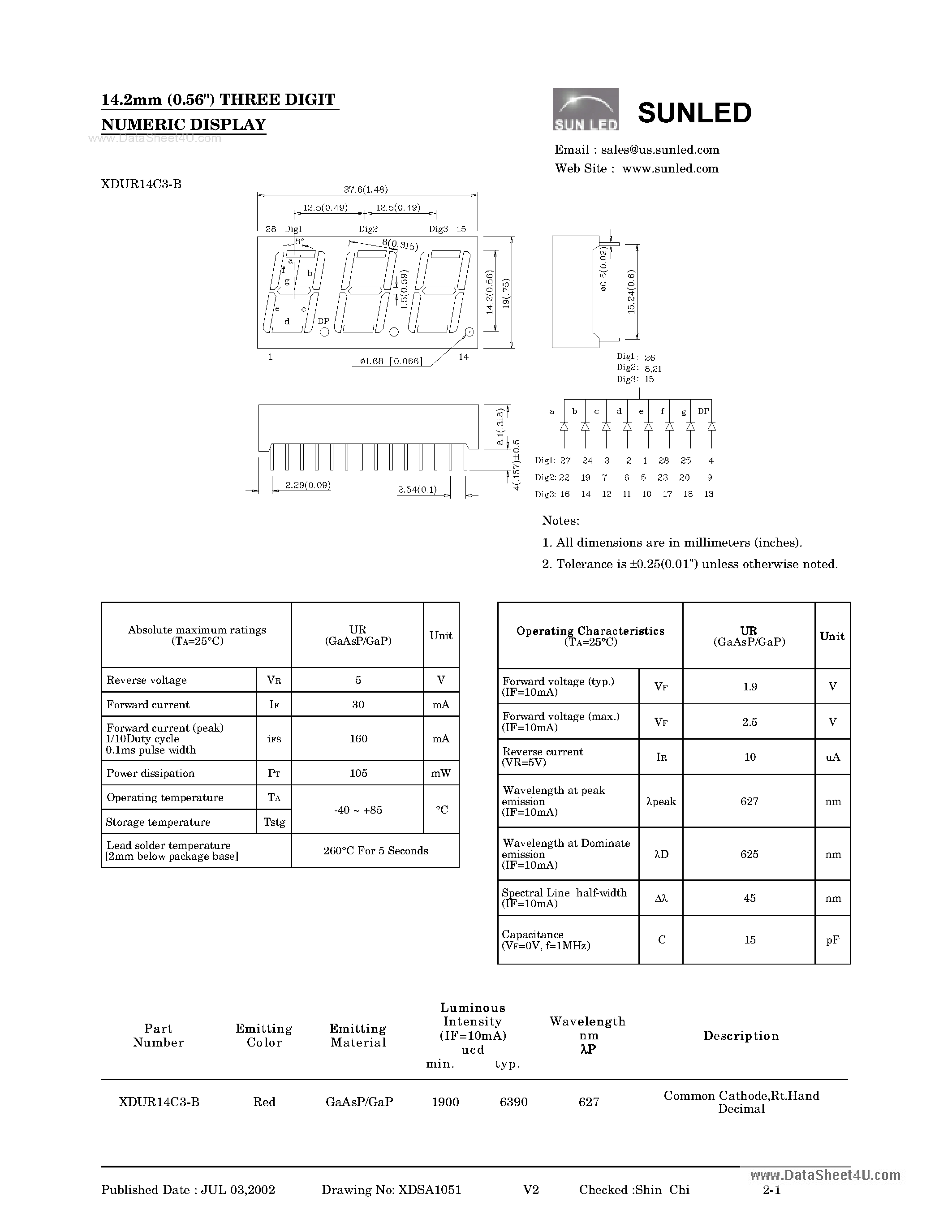 Datasheet XDUR14C3-B - DIGIT NUMERIC DISPLAY page 1