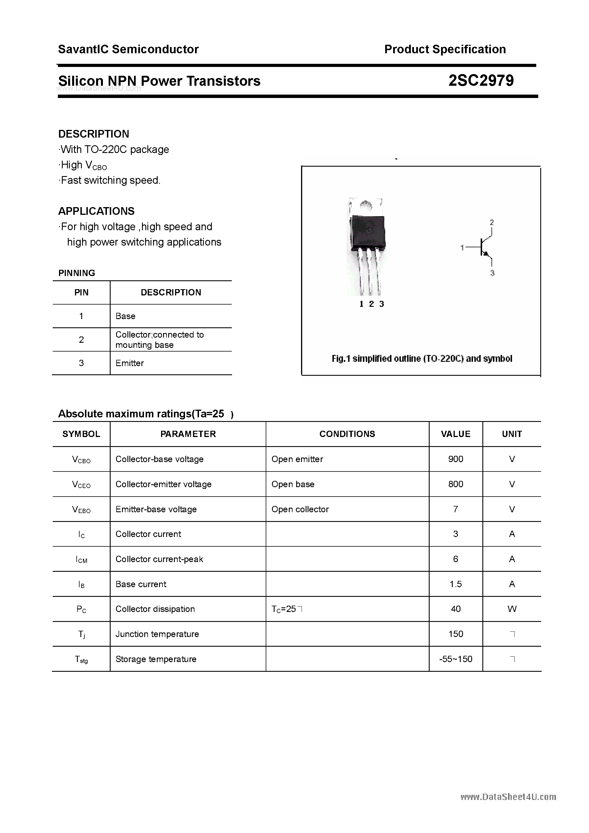 Datasheet 2SC2979 - SILICON POWER TRANSISTOR page 1