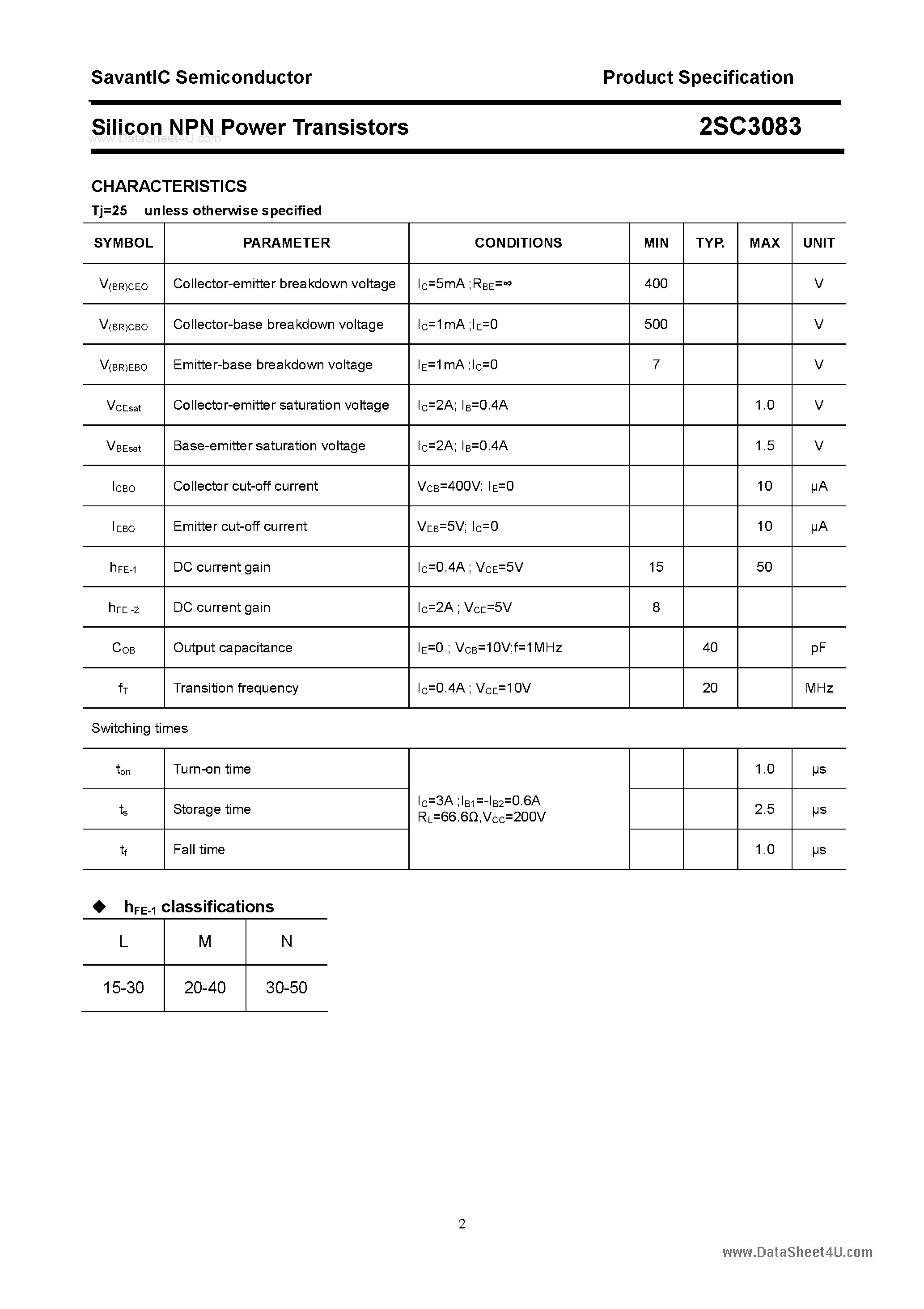 Даташит 2SC3083 - SILICON POWER TRANSISTOR страница 2