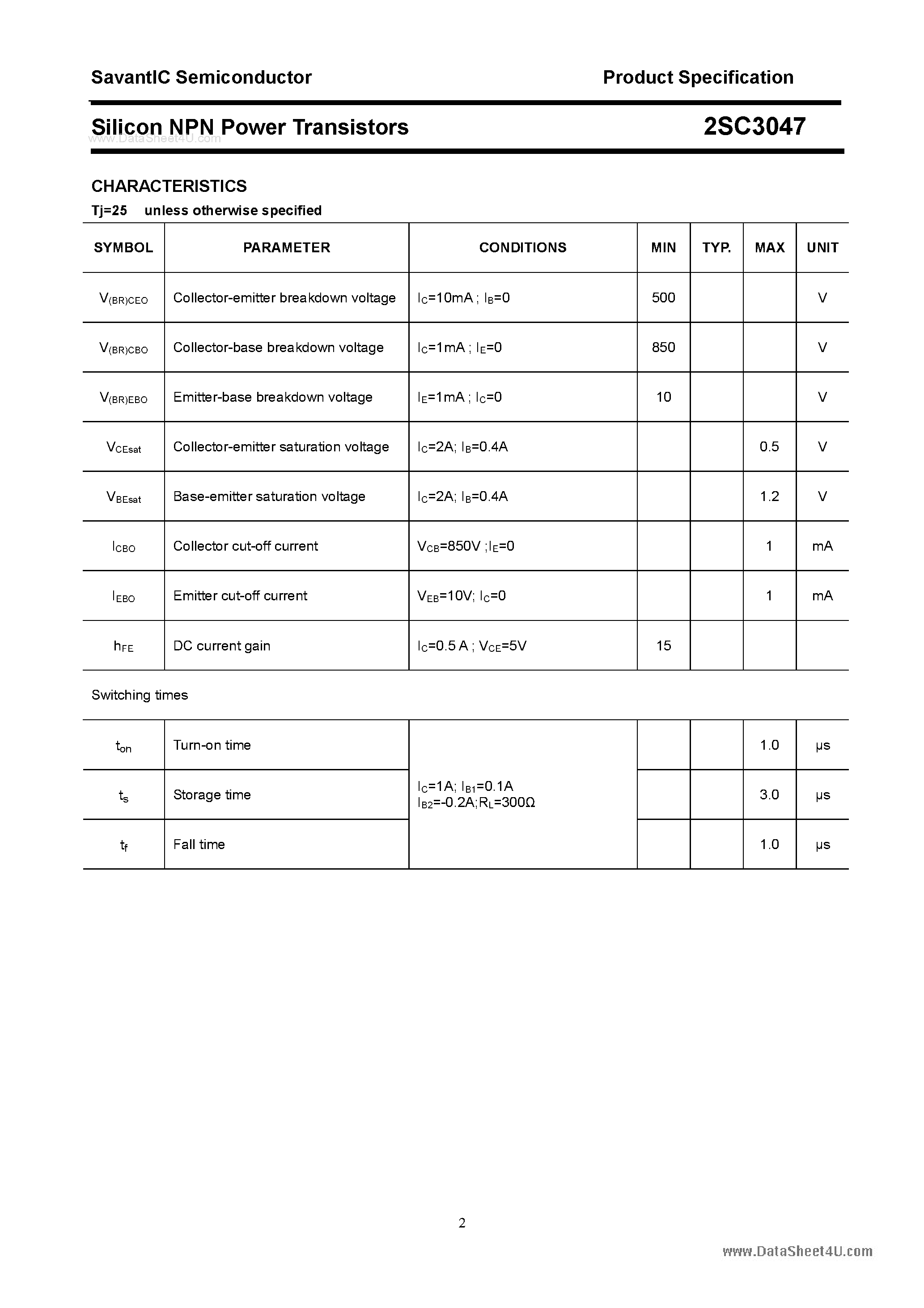 Datasheet 2SC3047 - SILICON POWER TRANSISTOR page 2