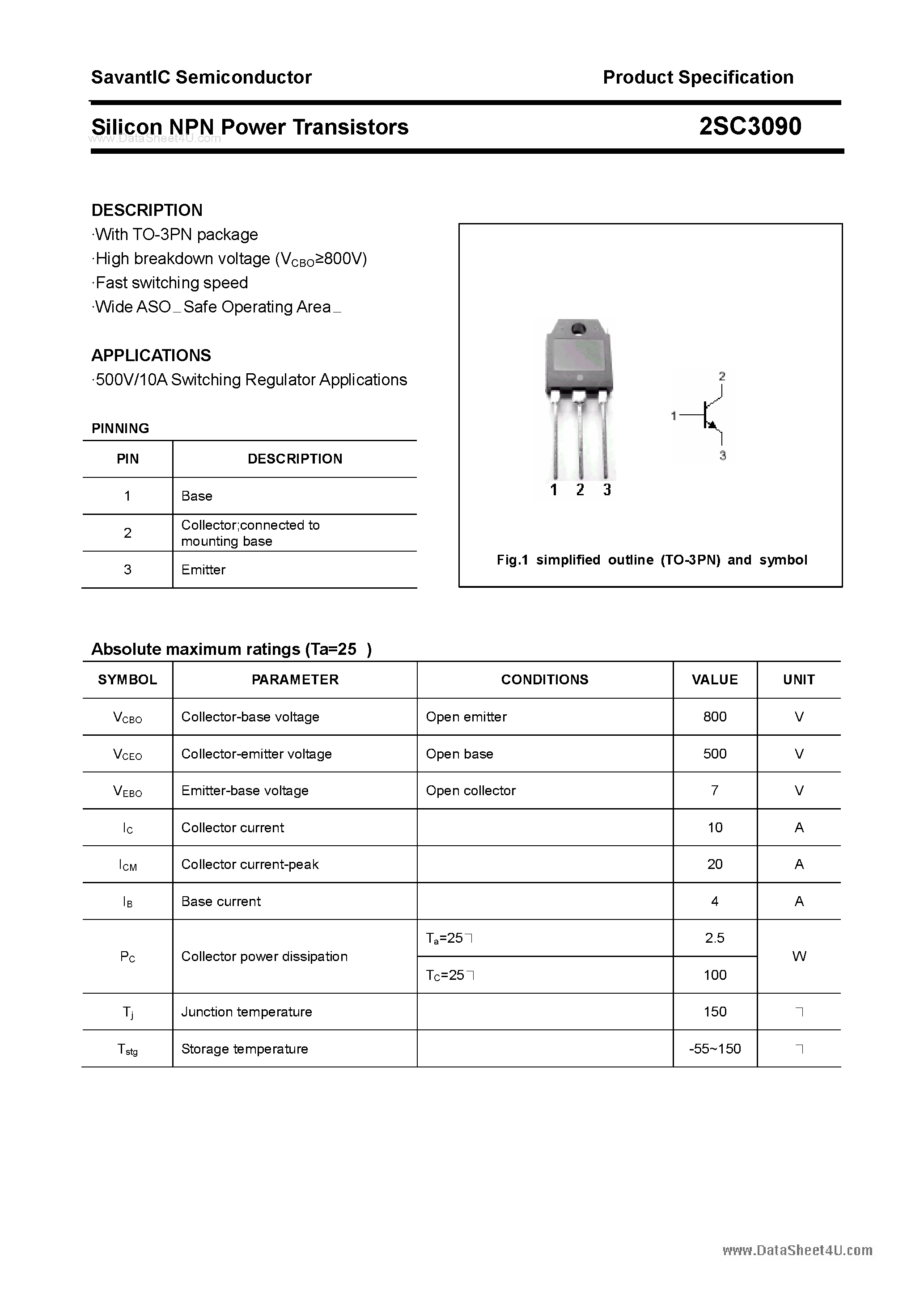 Даташит 2SC3090 - SILICON POWER TRANSISTOR страница 1