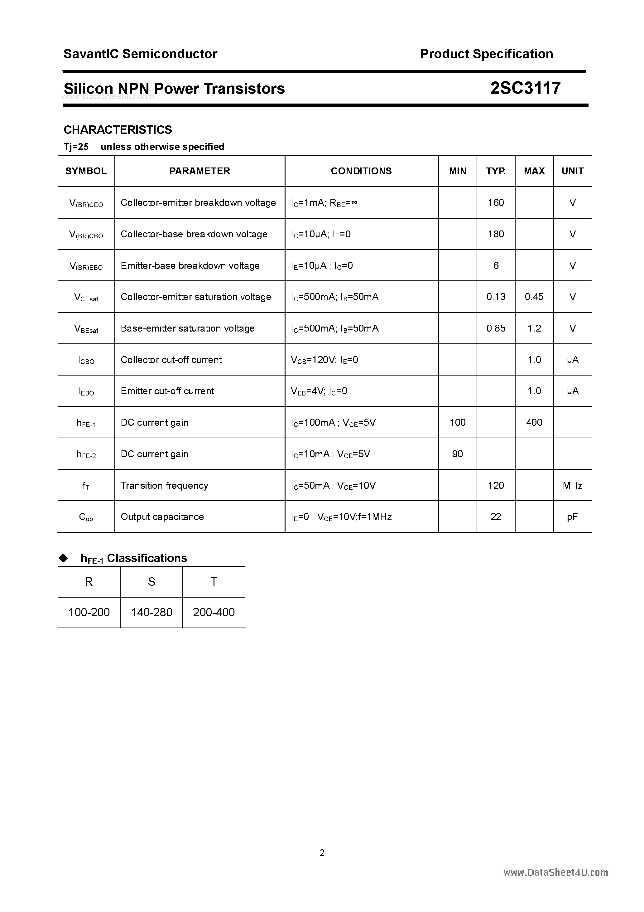 Даташит 2SC3117 - SILICON POWER TRANSISTOR страница 2