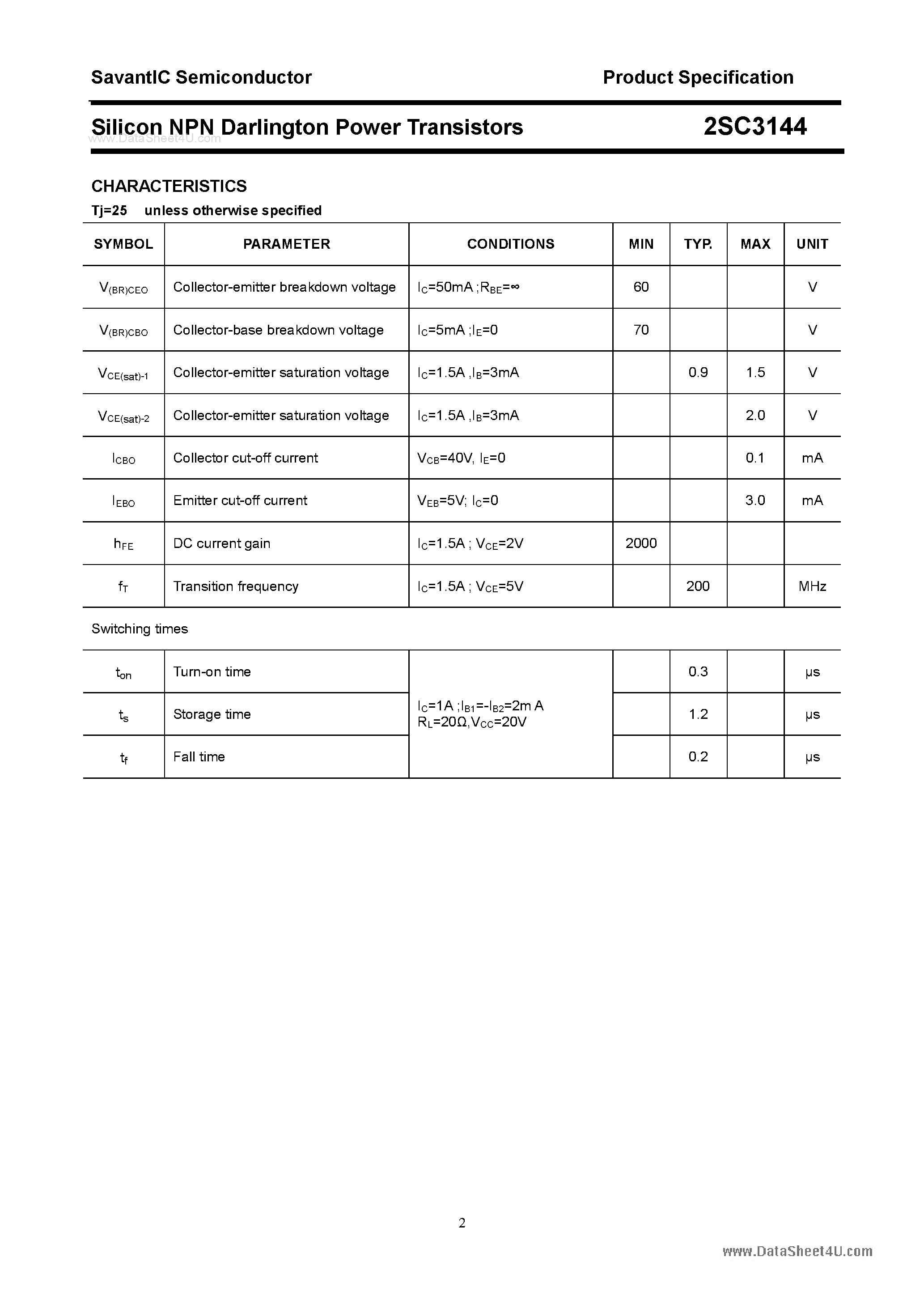 Даташит 2SC3144 - SILICON POWER TRANSISTOR страница 2