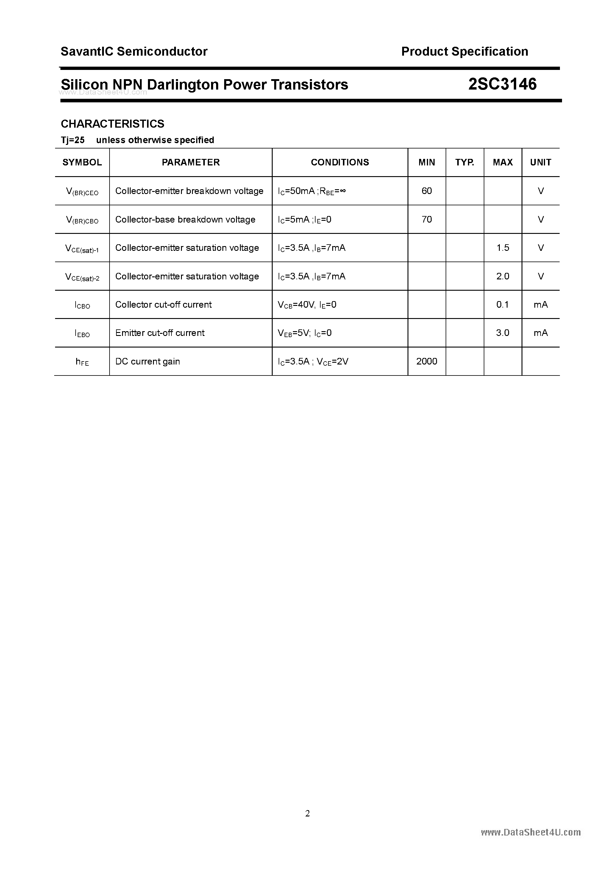 Даташит 2SC3146 - SILICON POWER TRANSISTOR страница 2