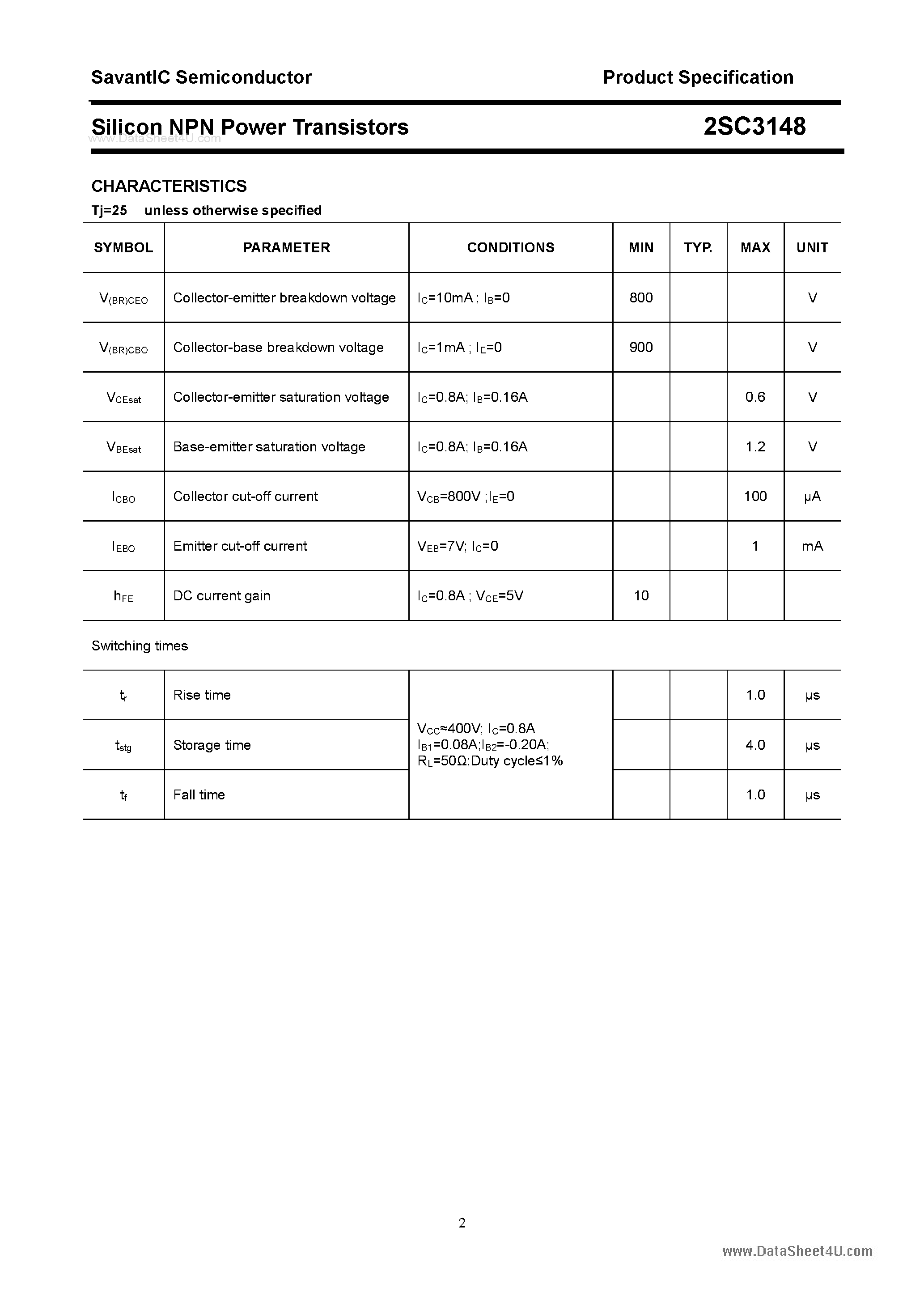 Даташит 2SC3148 - SILICON POWER TRANSISTOR страница 2