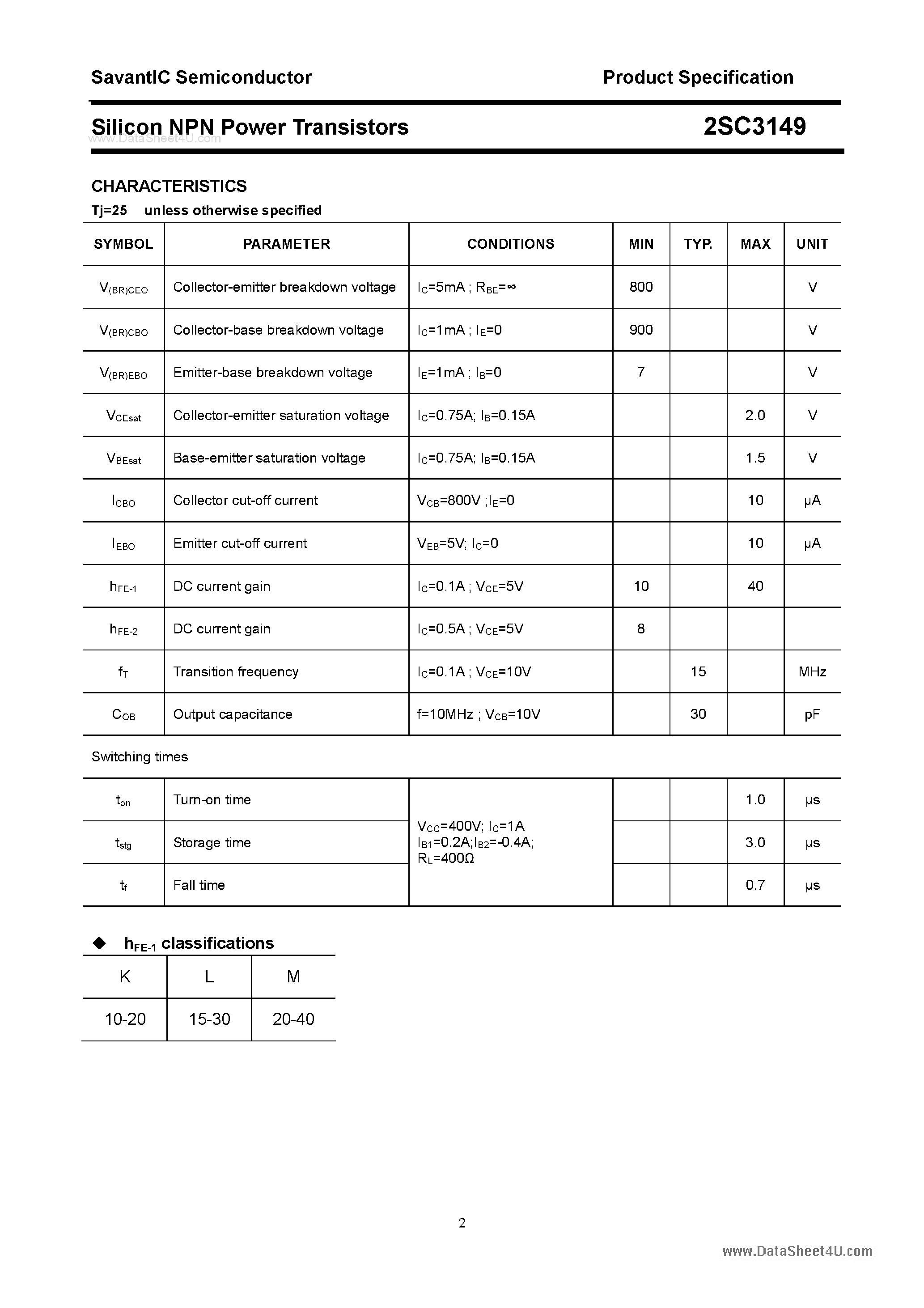 Даташит 2SC3149 - SILICON POWER TRANSISTOR страница 2