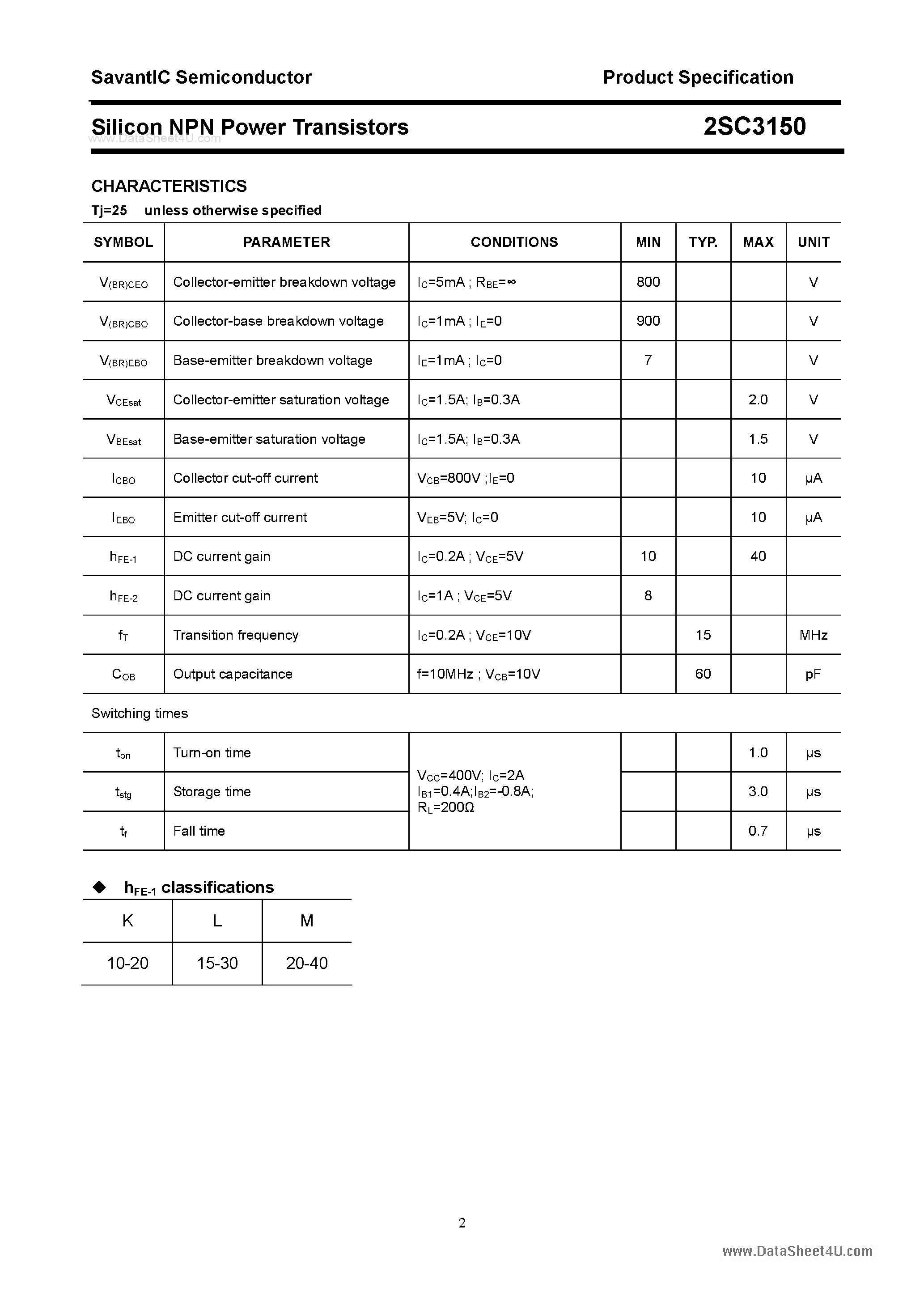 Даташит 2SC3150 - SILICON POWER TRANSISTOR страница 2