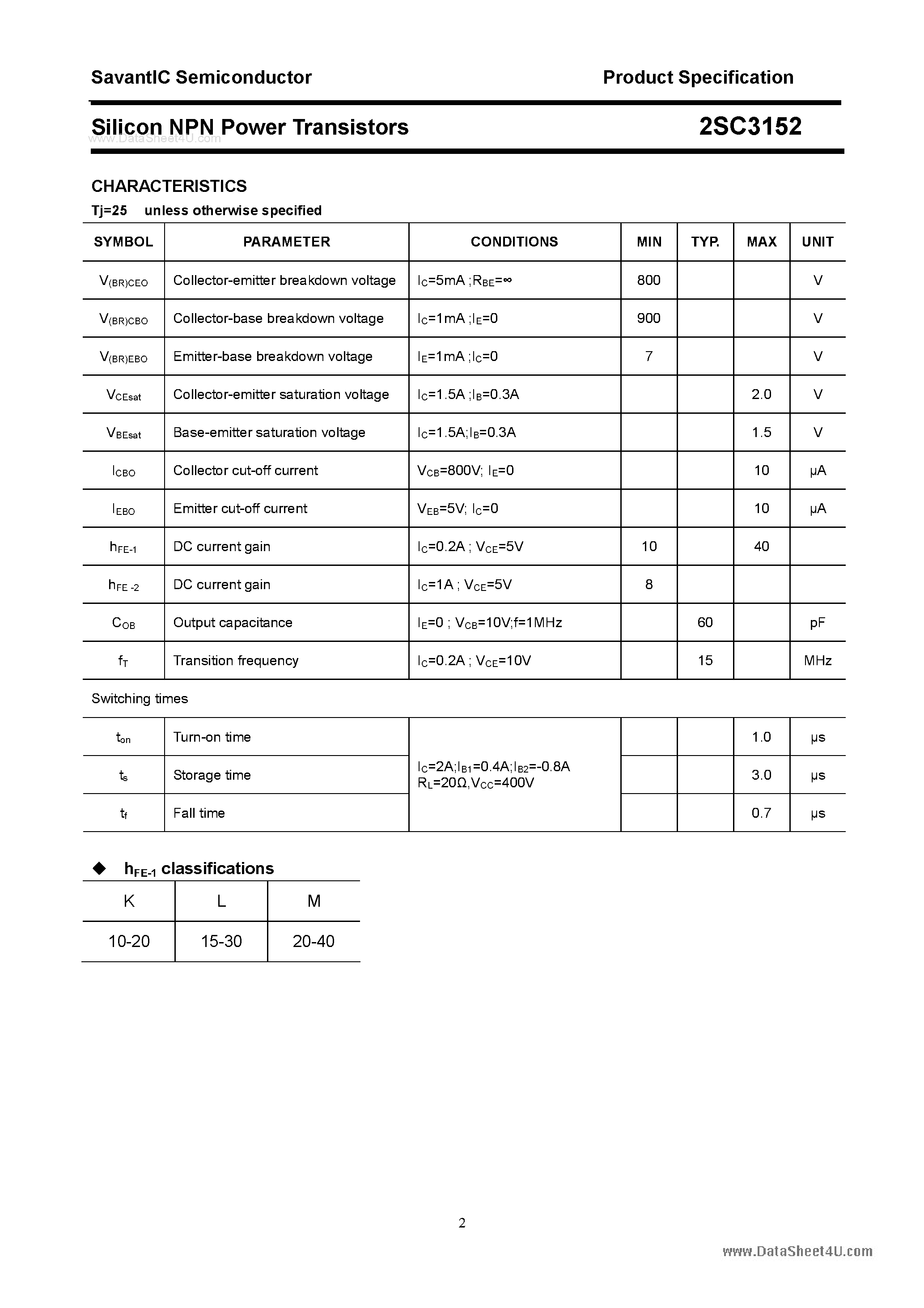 Даташит 2SC3152 - SILICON POWER TRANSISTOR страница 2