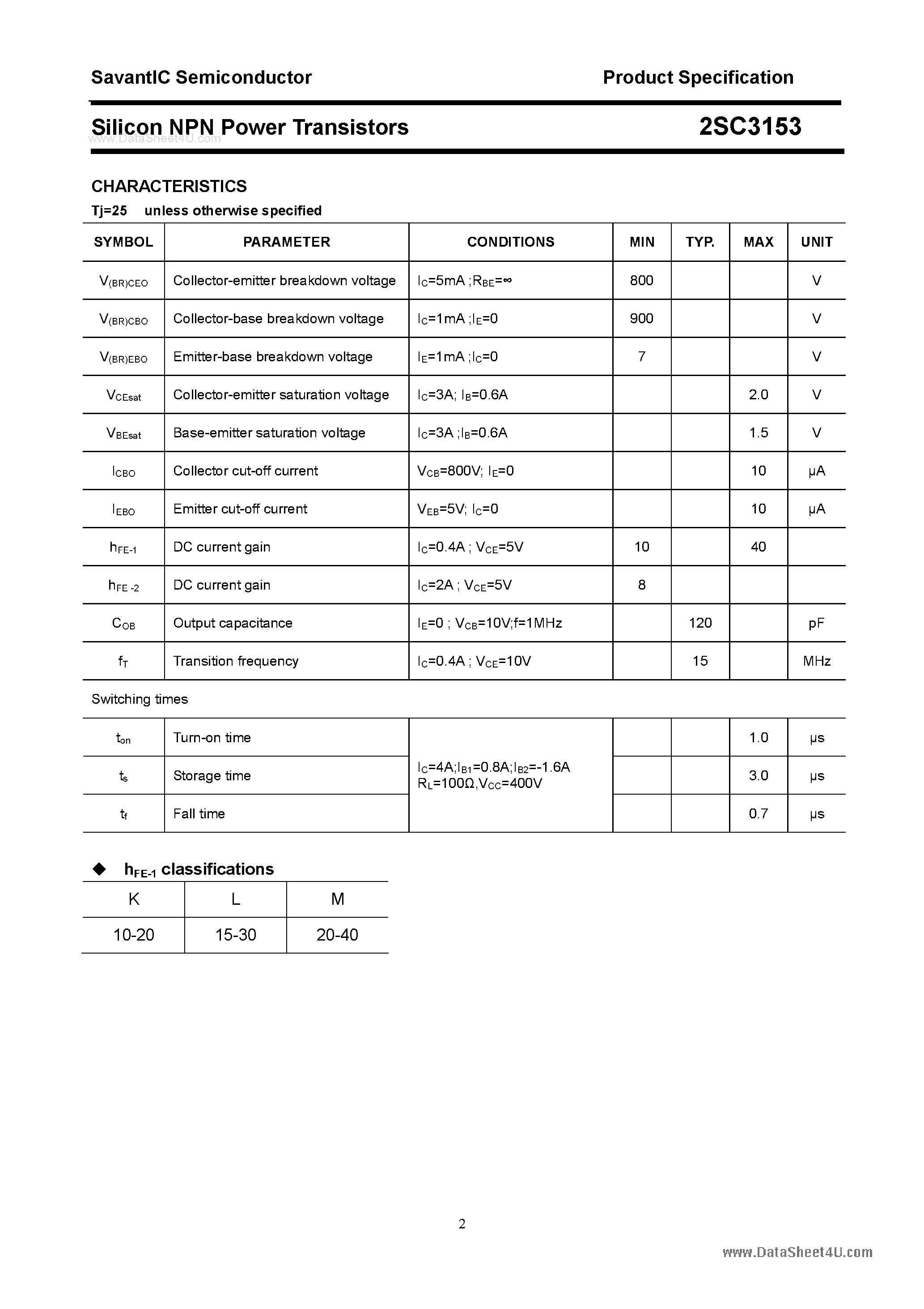 Даташит 2SC3153 - SILICON POWER TRANSISTOR страница 2