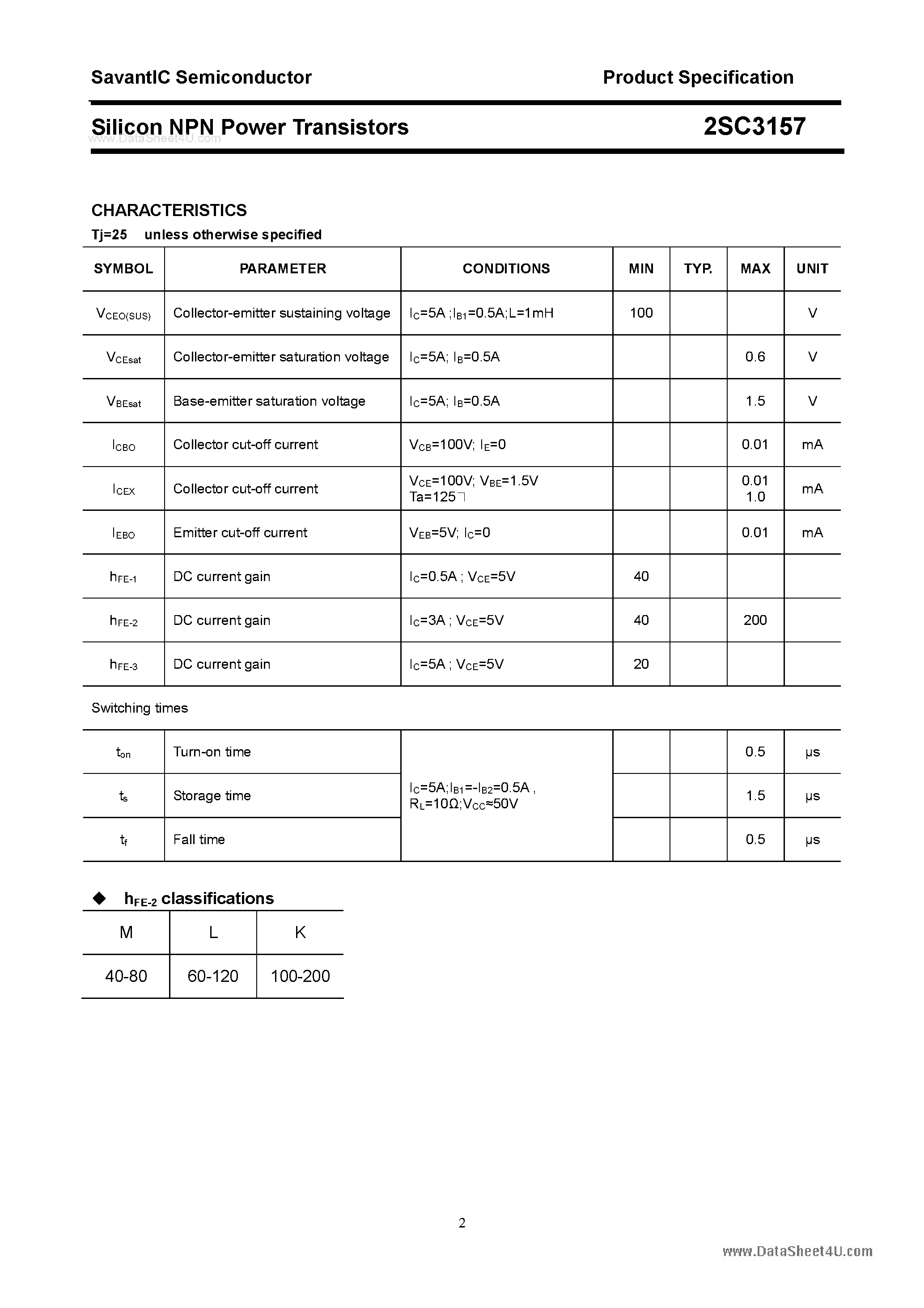 Даташит 2SC3157 - SILICON POWER TRANSISTOR страница 2