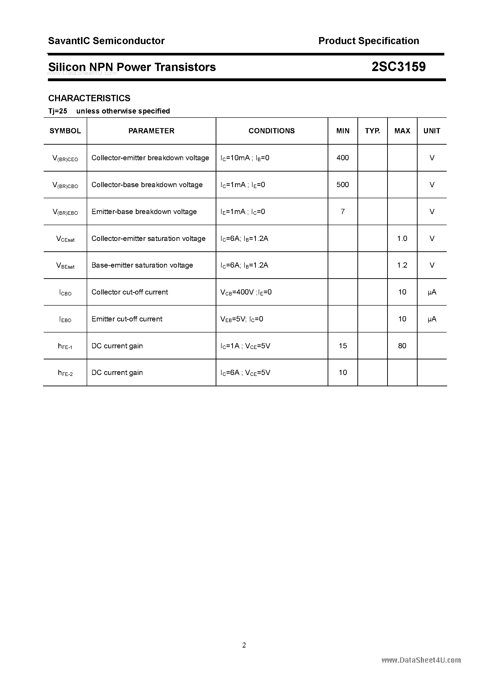 Даташит 2SC3159 - SILICON POWER TRANSISTOR страница 2