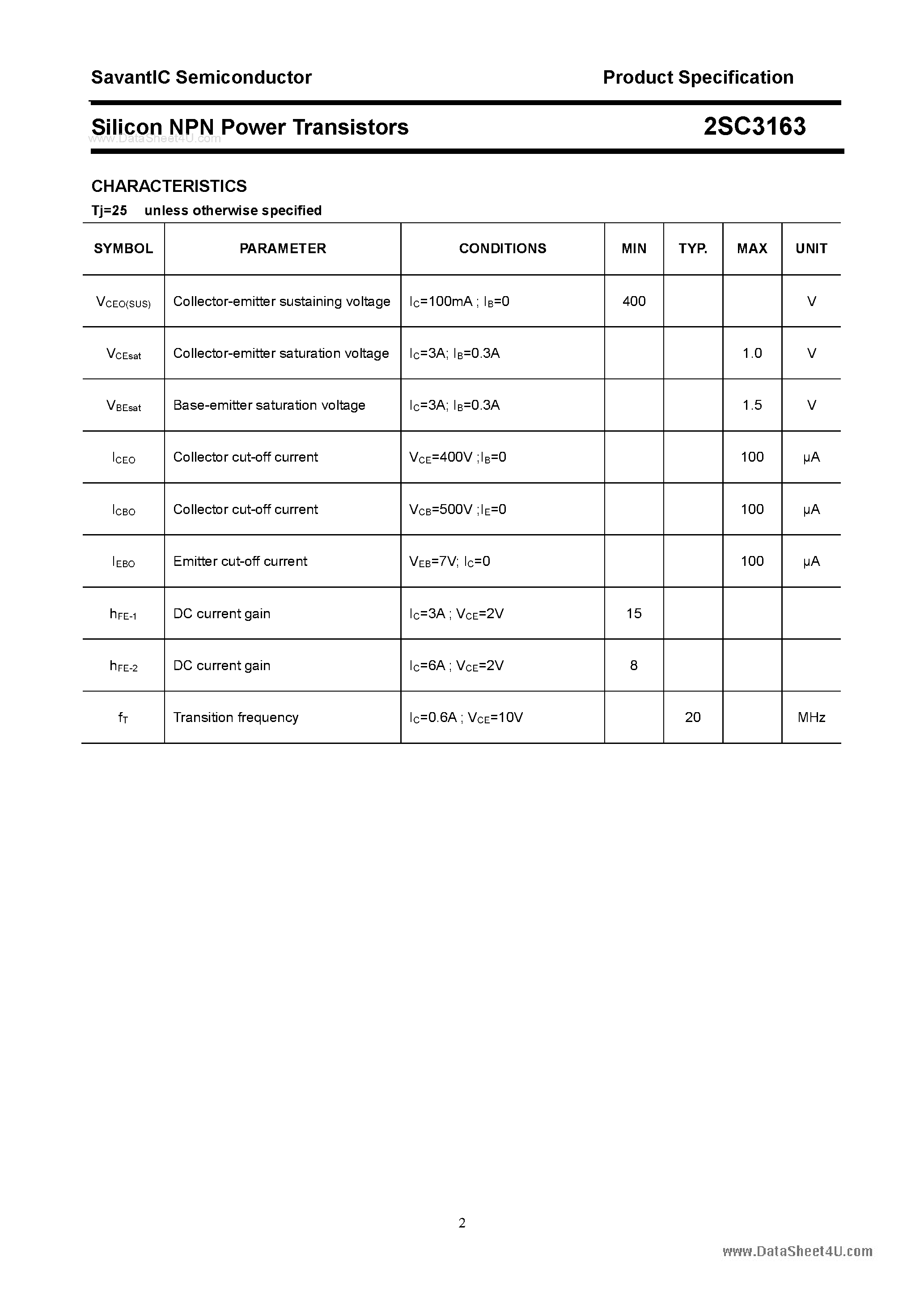 Даташит 2SC3163 - SILICON POWER TRANSISTOR страница 2