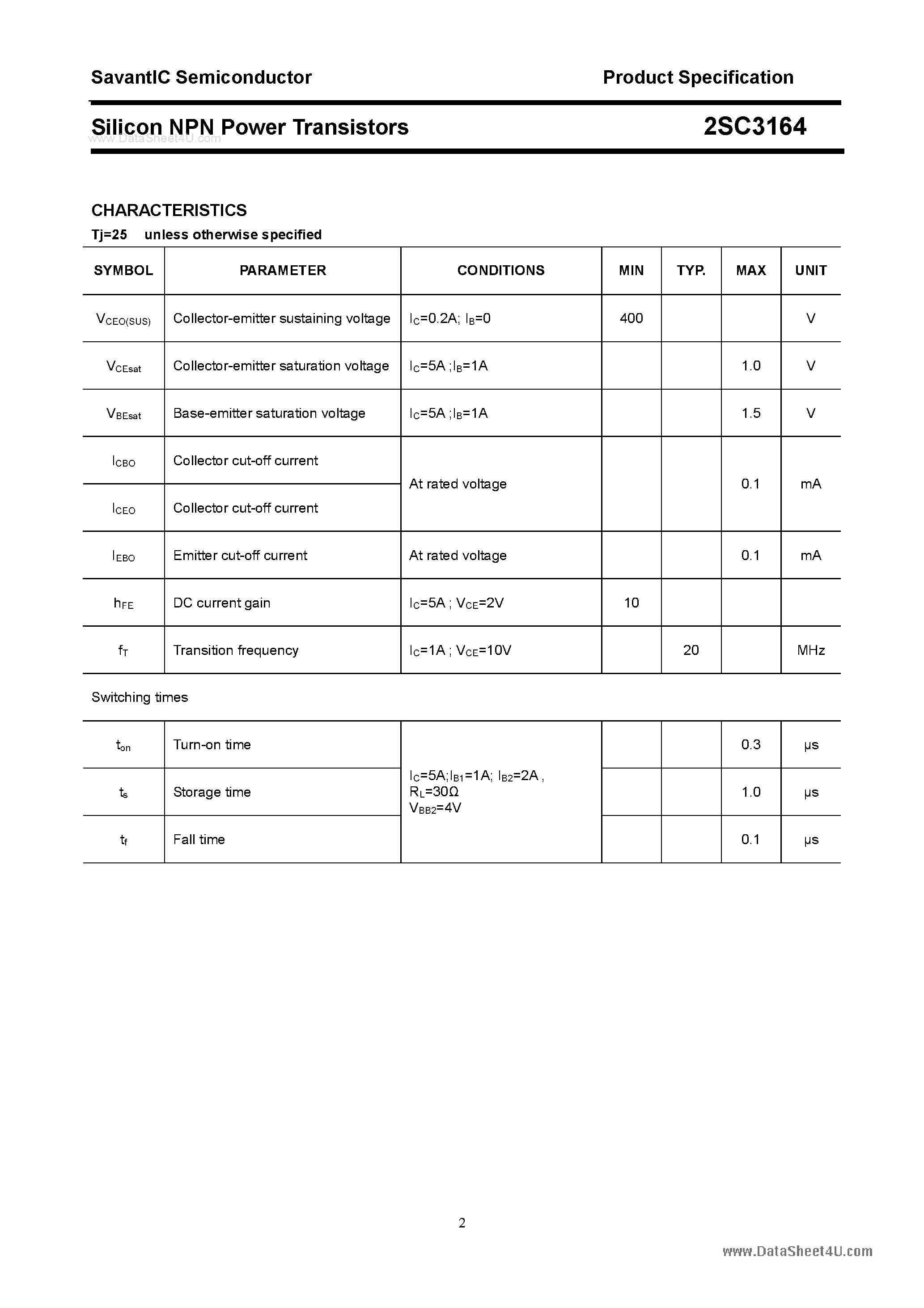 Даташит 2SC3164 - SILICON POWER TRANSISTOR страница 2