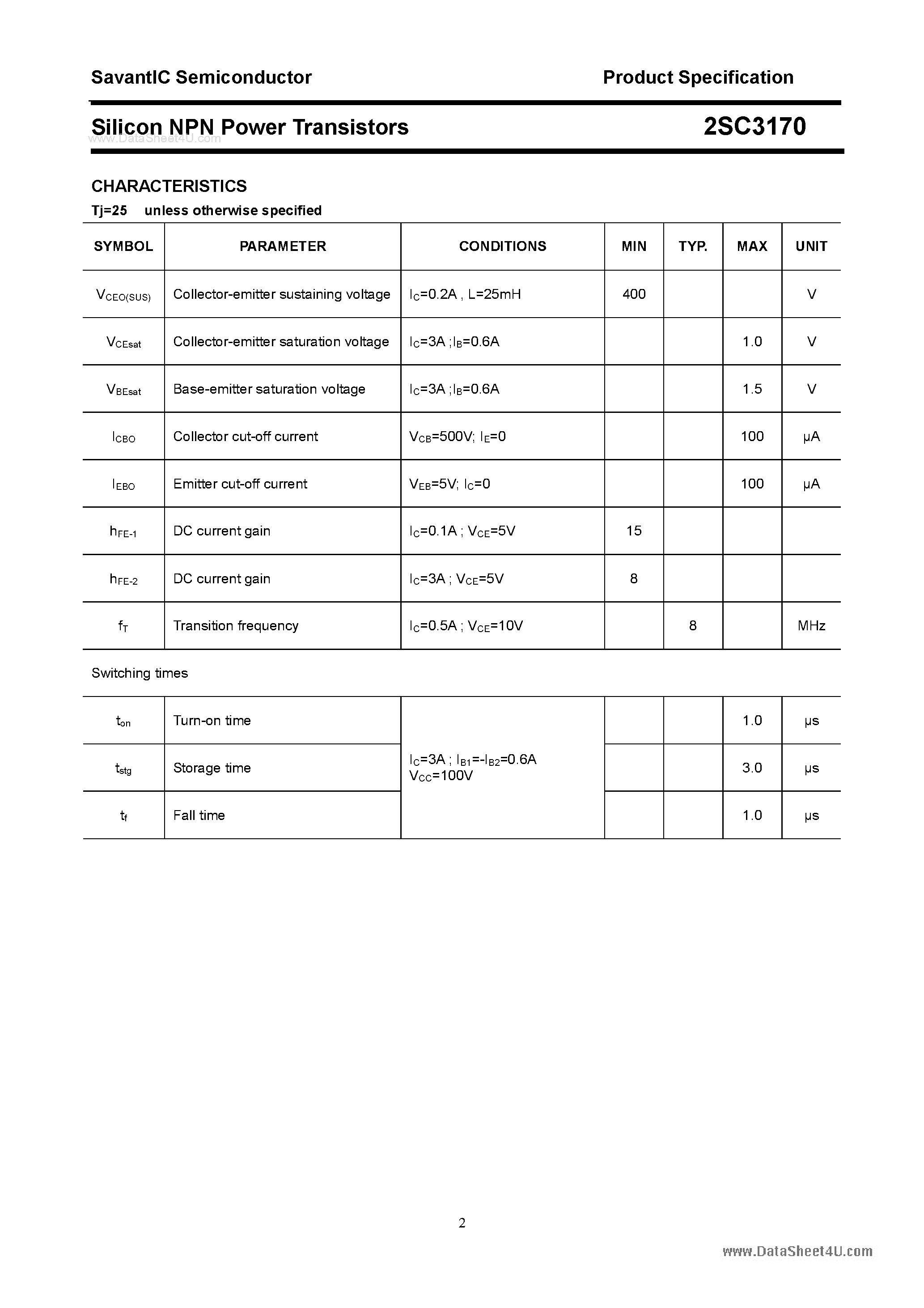 Даташит 2SC3170 - SILICON POWER TRANSISTOR страница 2