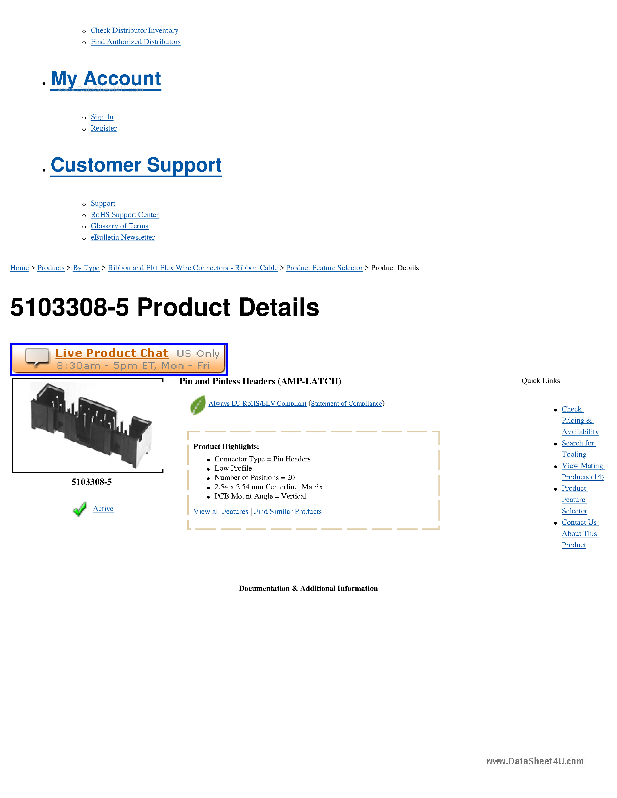 Datasheet 5103308-5 - Pin Headers page 1