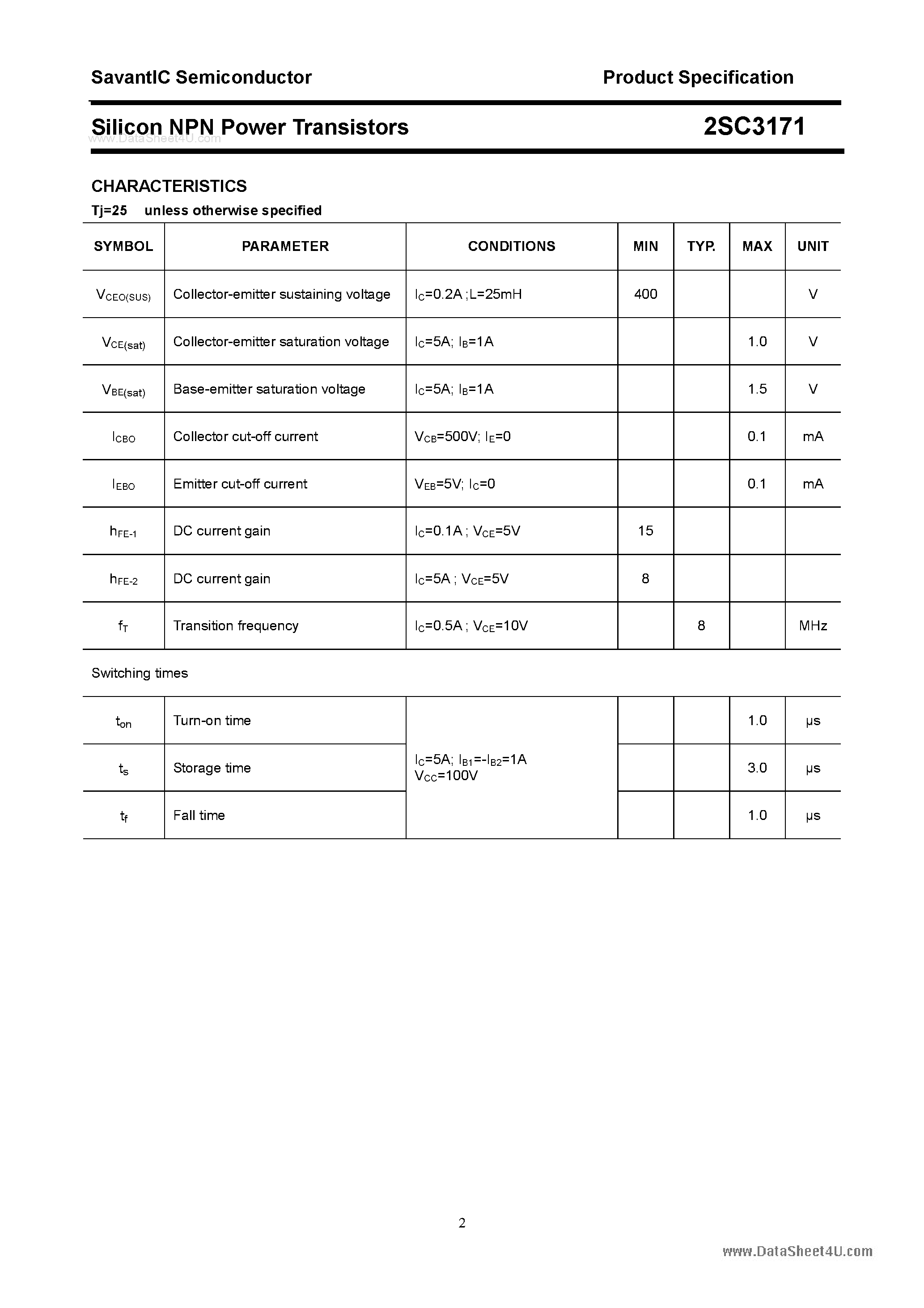 Даташит 2SC3171 - SILICON POWER TRANSISTOR страница 2