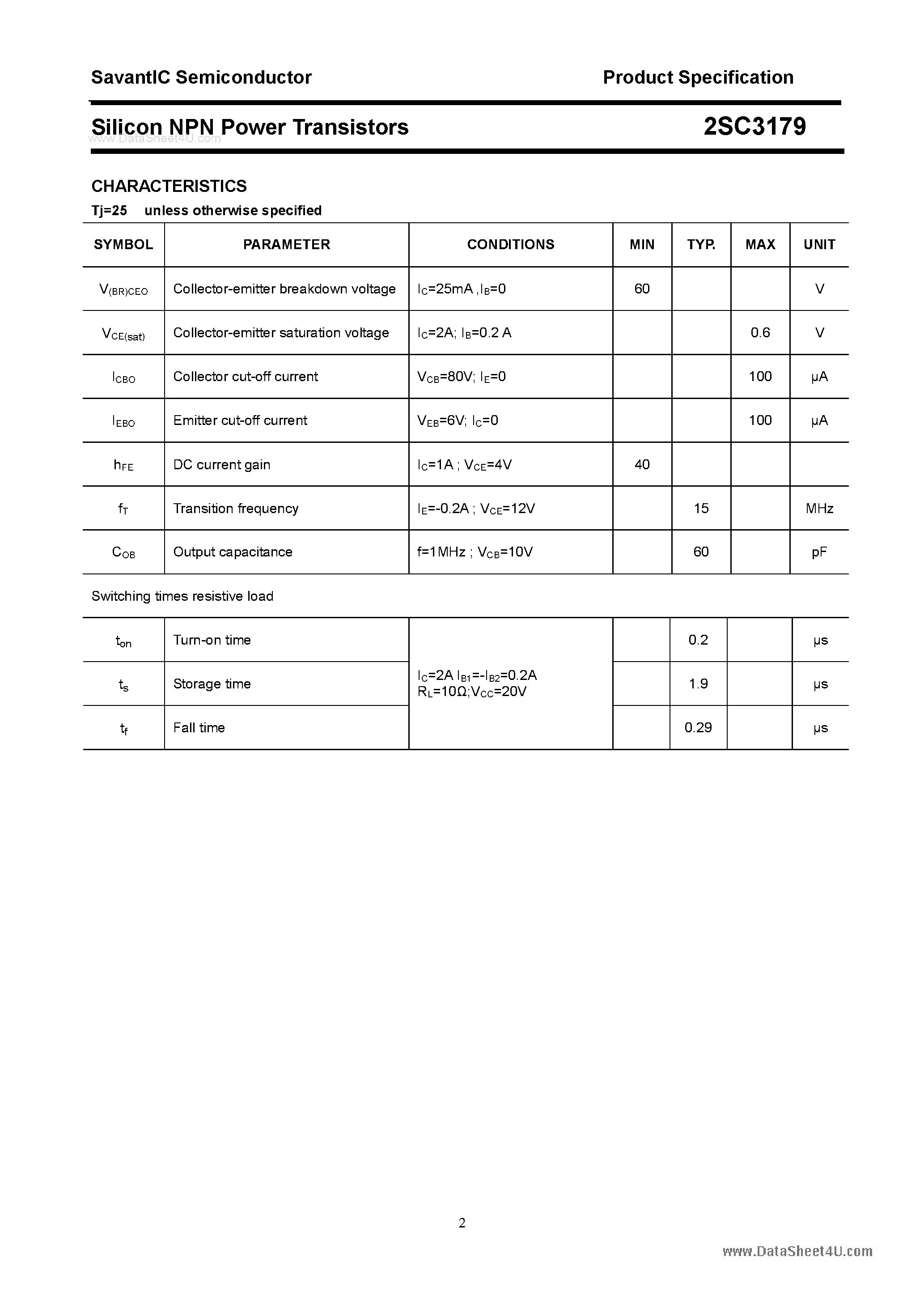 Даташит 2SC3179 - SILICON POWER TRANSISTOR страница 2