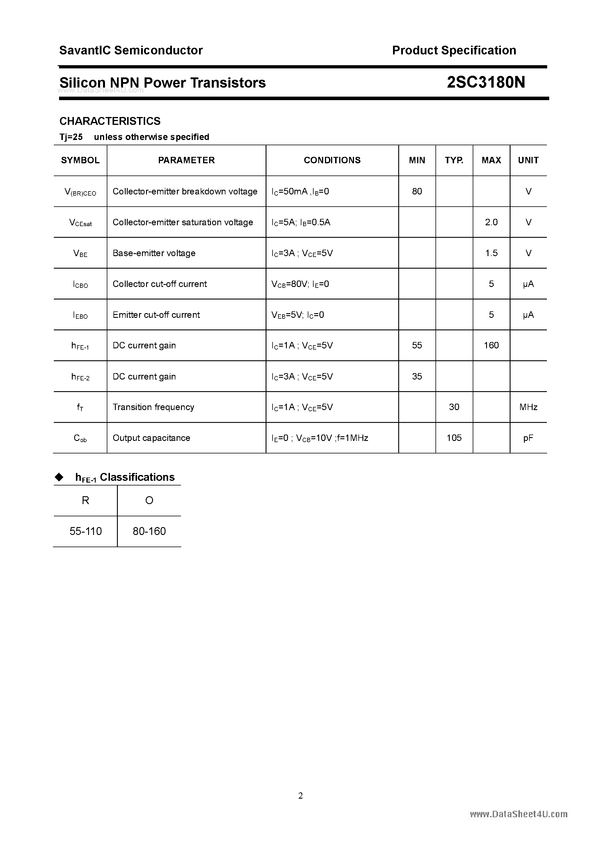 Даташит 2SC3180N - SILICON POWER TRANSISTOR страница 2