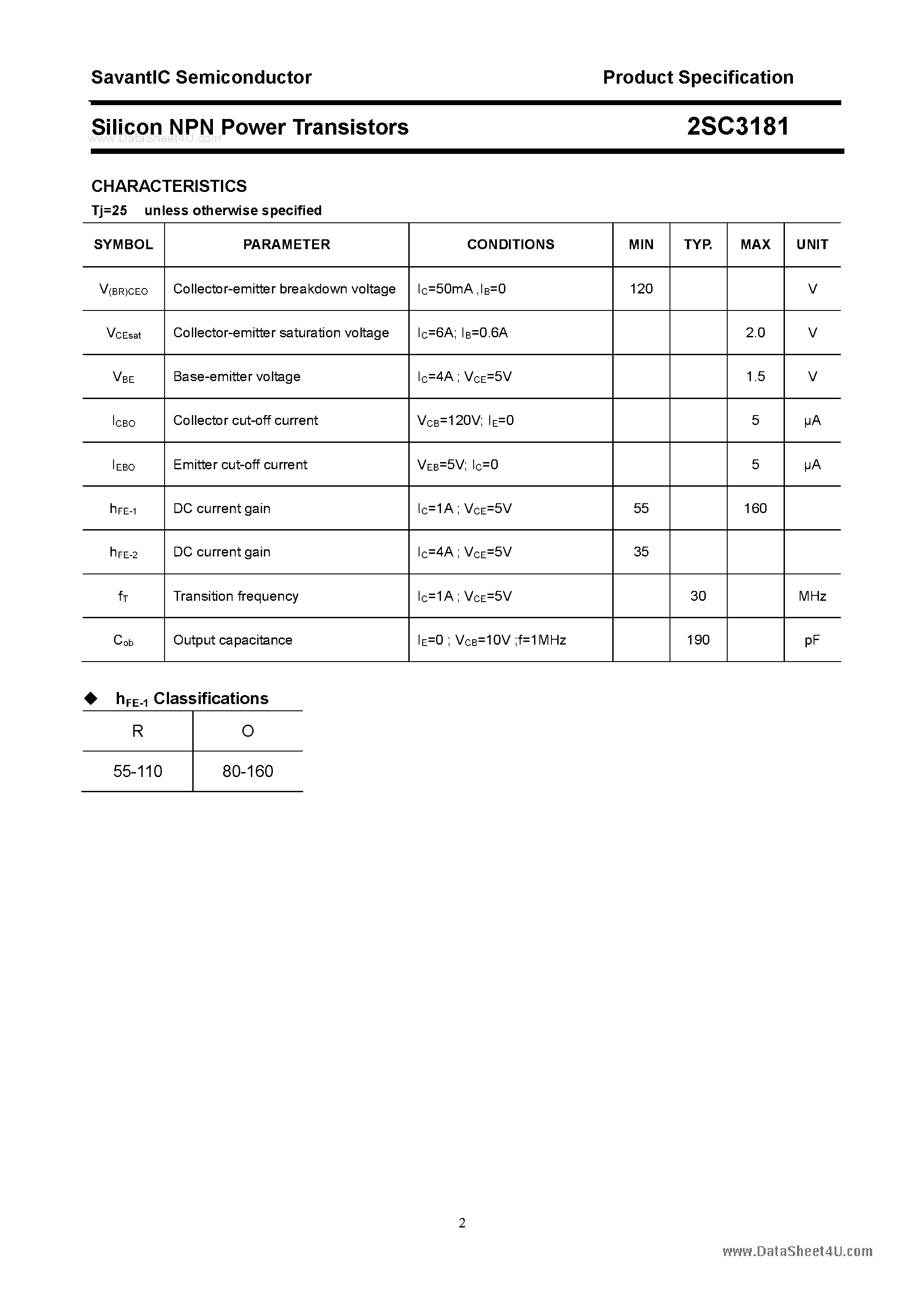 Даташит 2SC3181 - SILICON POWER TRANSISTOR страница 2