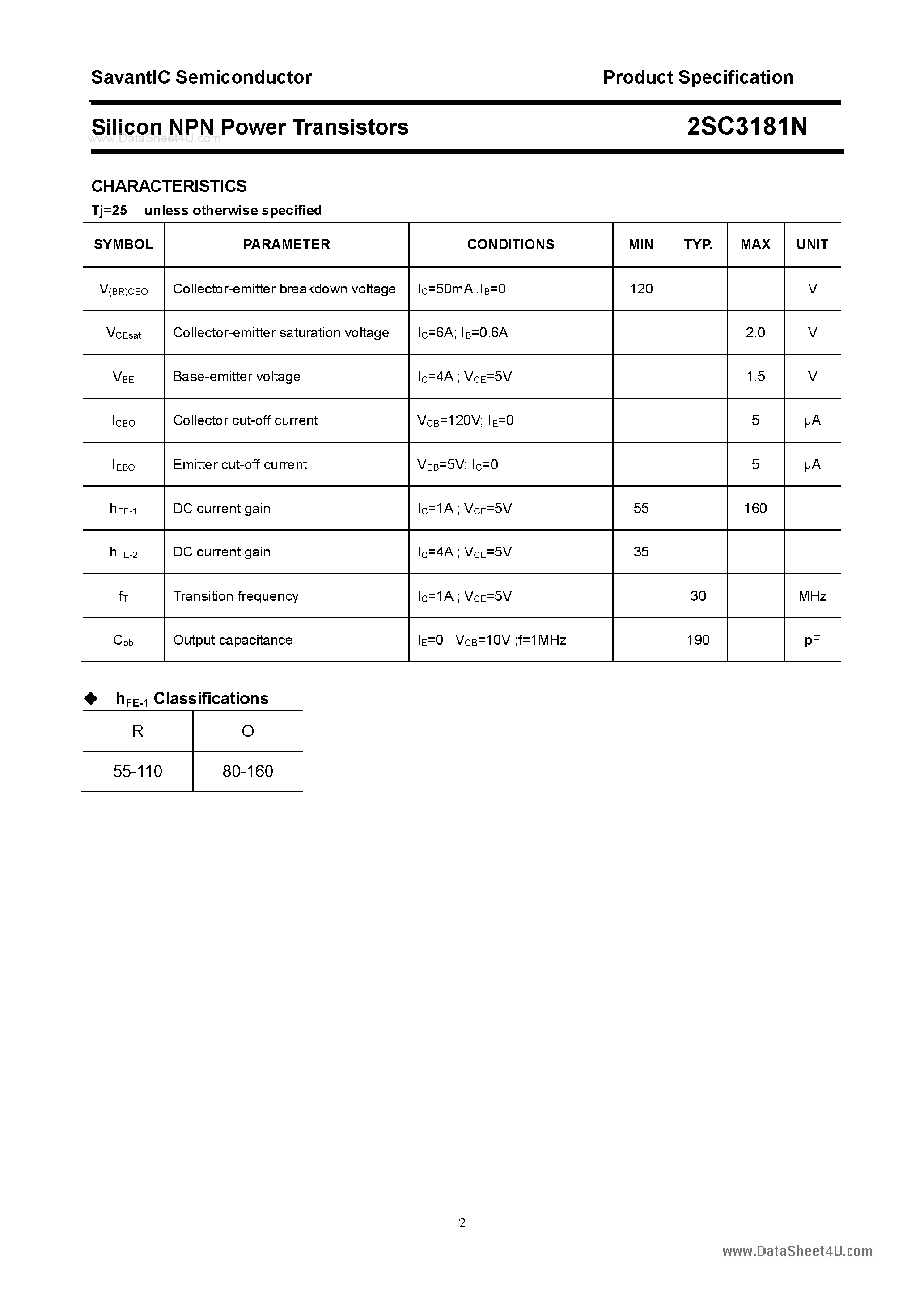 Даташит 2SC3181N - SILICON POWER TRANSISTOR страница 2