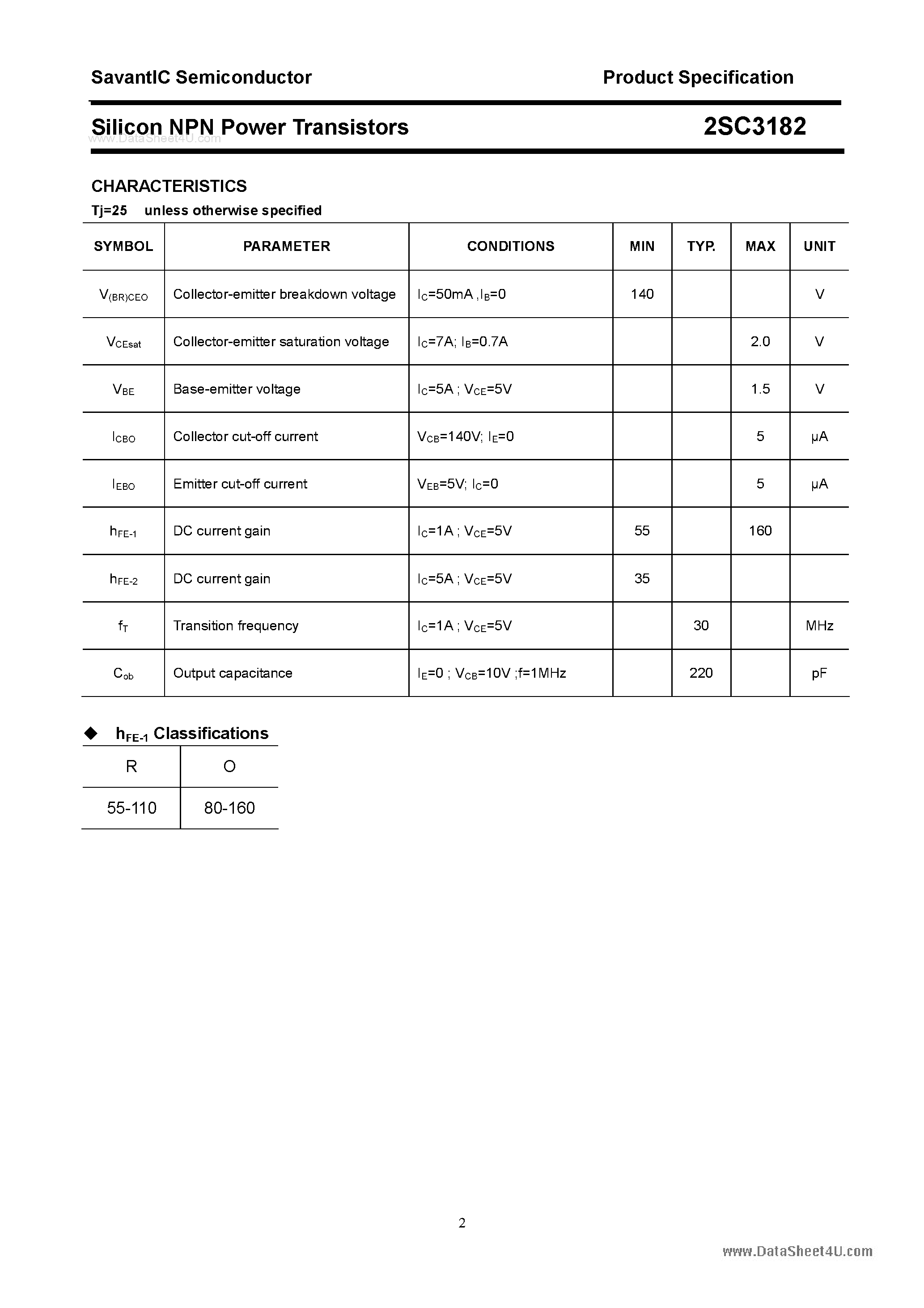 Даташит 2SC3182 - SILICON POWER TRANSISTOR страница 2