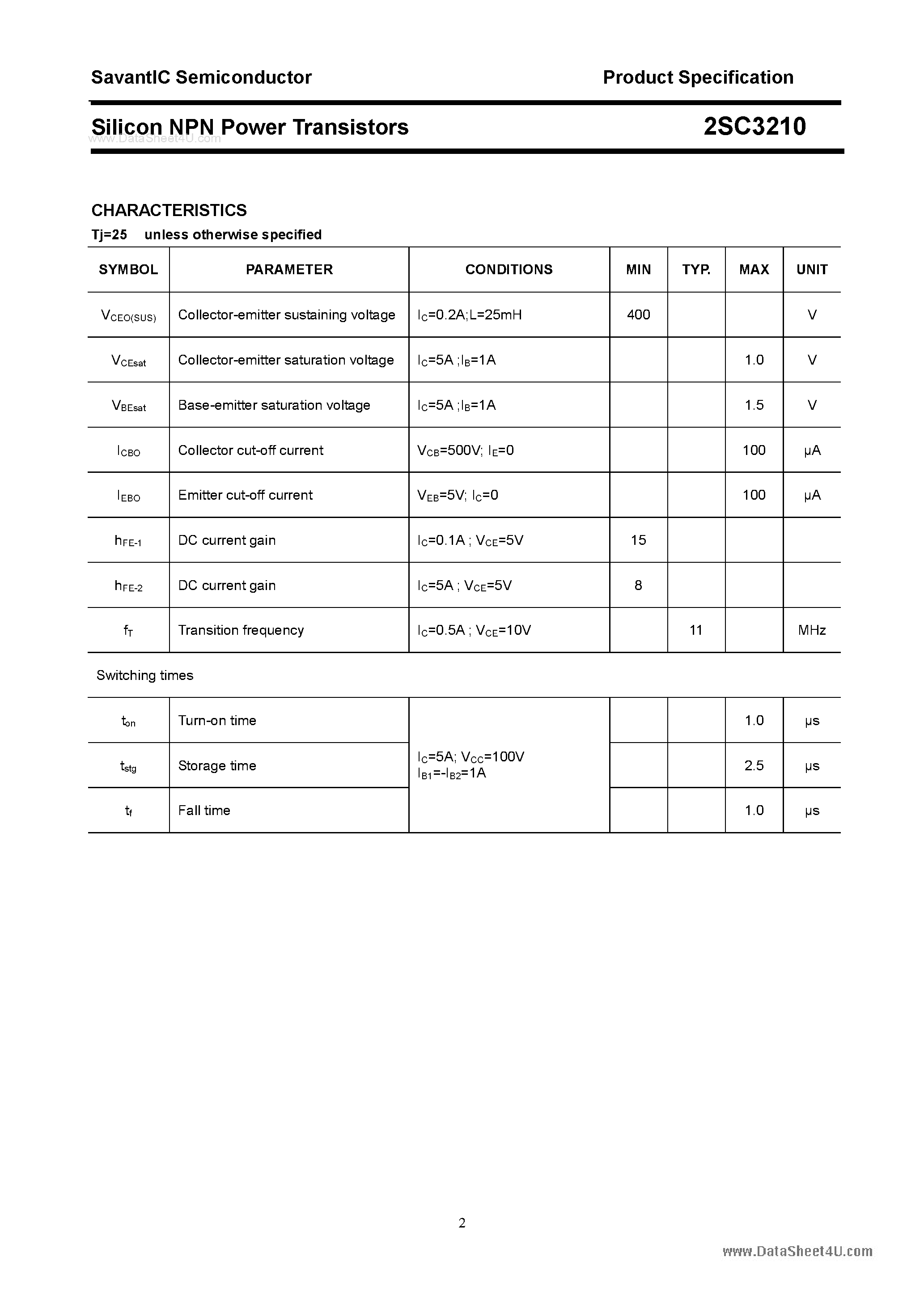 Даташит 2SC3210 - SILICON POWER TRANSISTOR страница 2