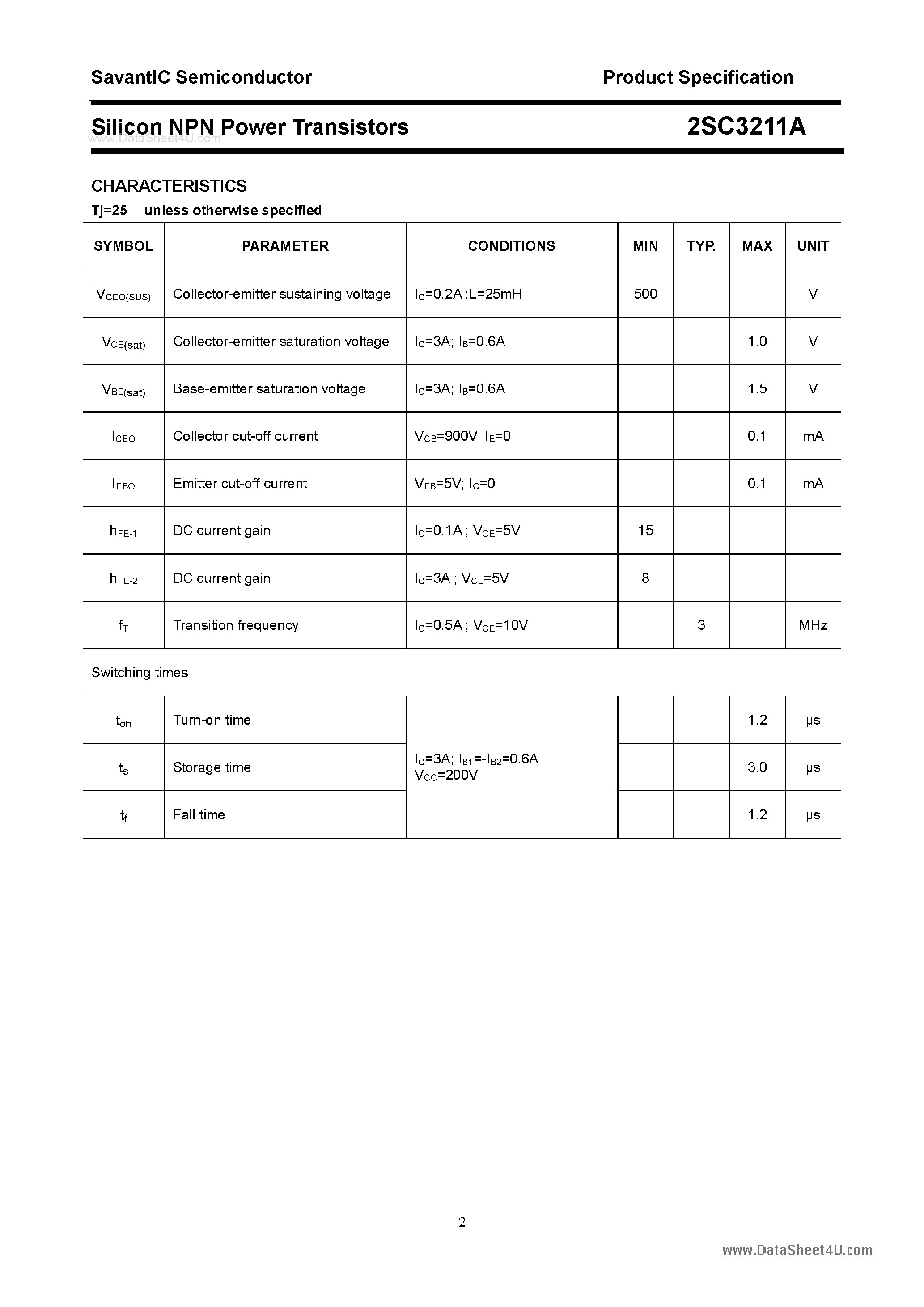 Даташит 2SC3211A - SILICON POWER TRANSISTOR страница 2