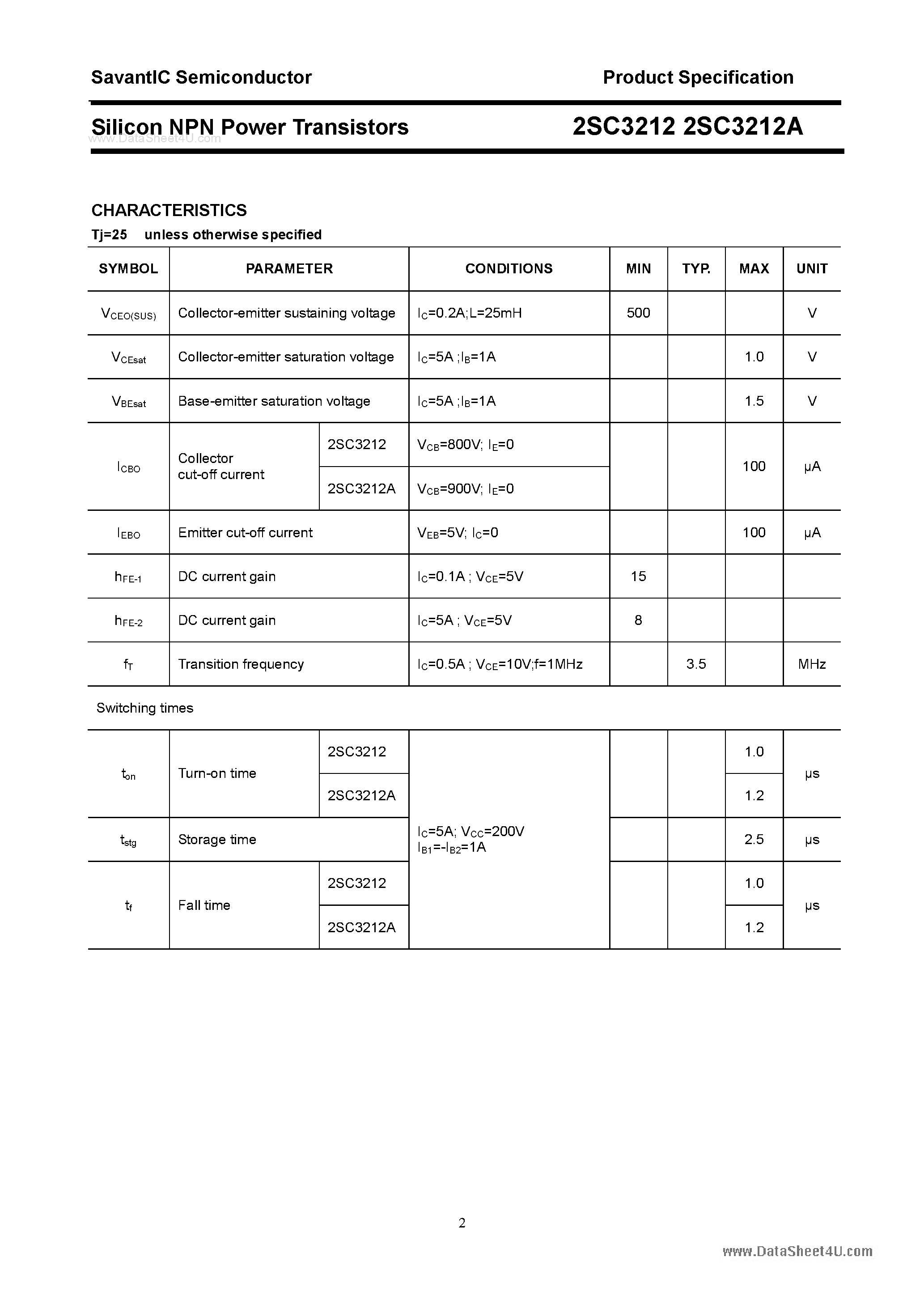 Даташит 2SC3212 - SILICON POWER TRANSISTOR страница 2