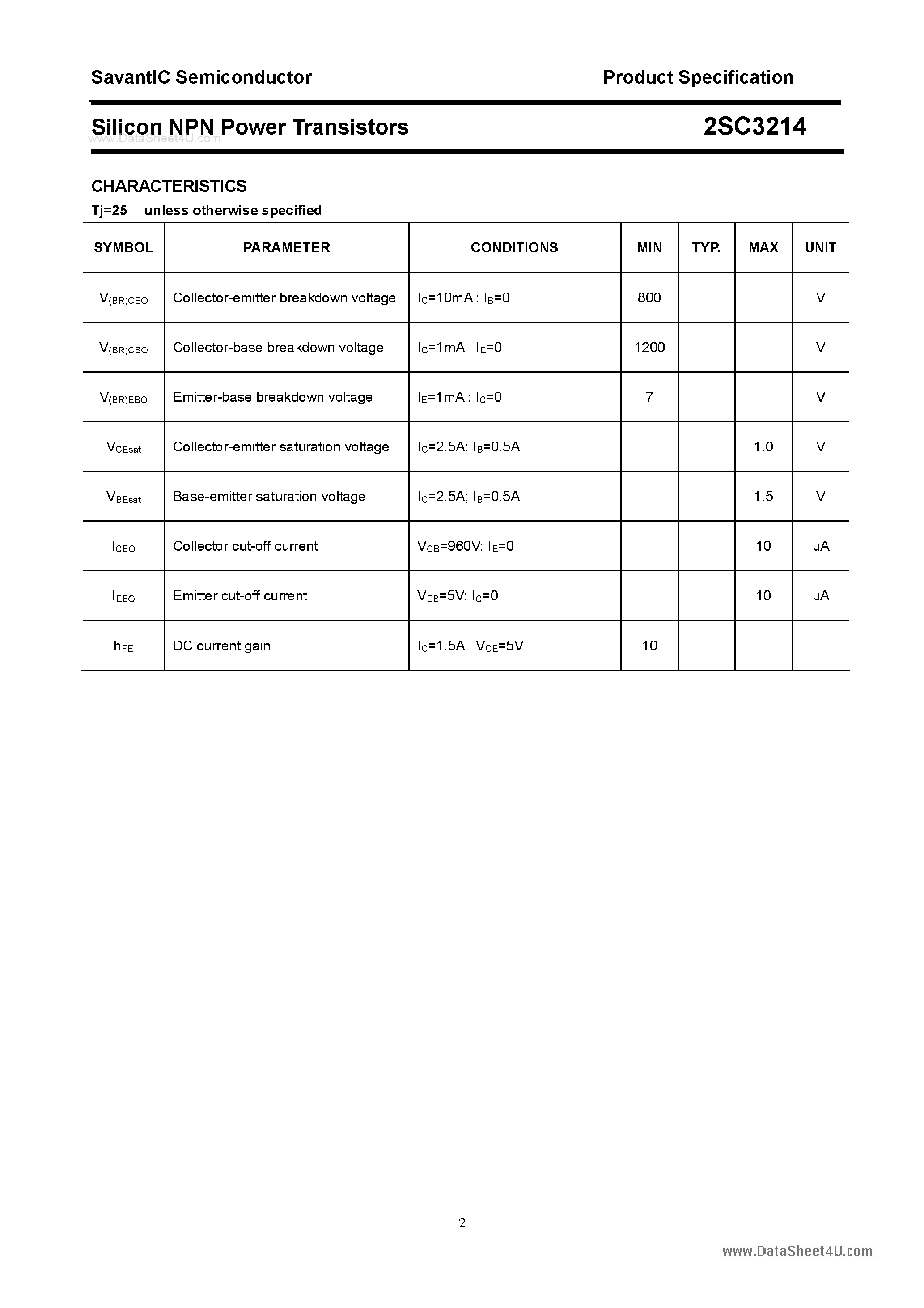 Даташит 2SC3214 - SILICON POWER TRANSISTOR страница 2