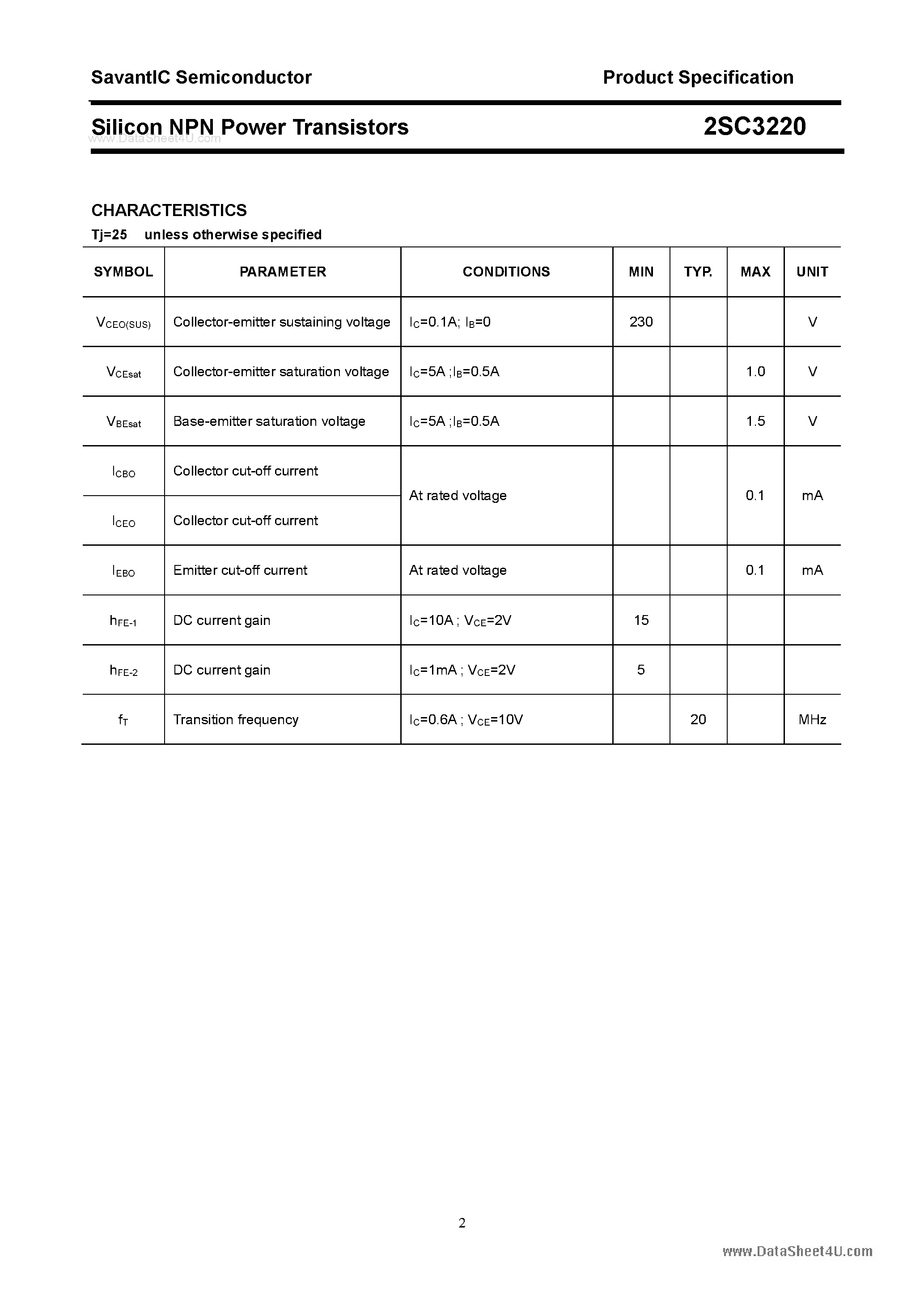 Даташит 2SC3220 - SILICON POWER TRANSISTOR страница 2