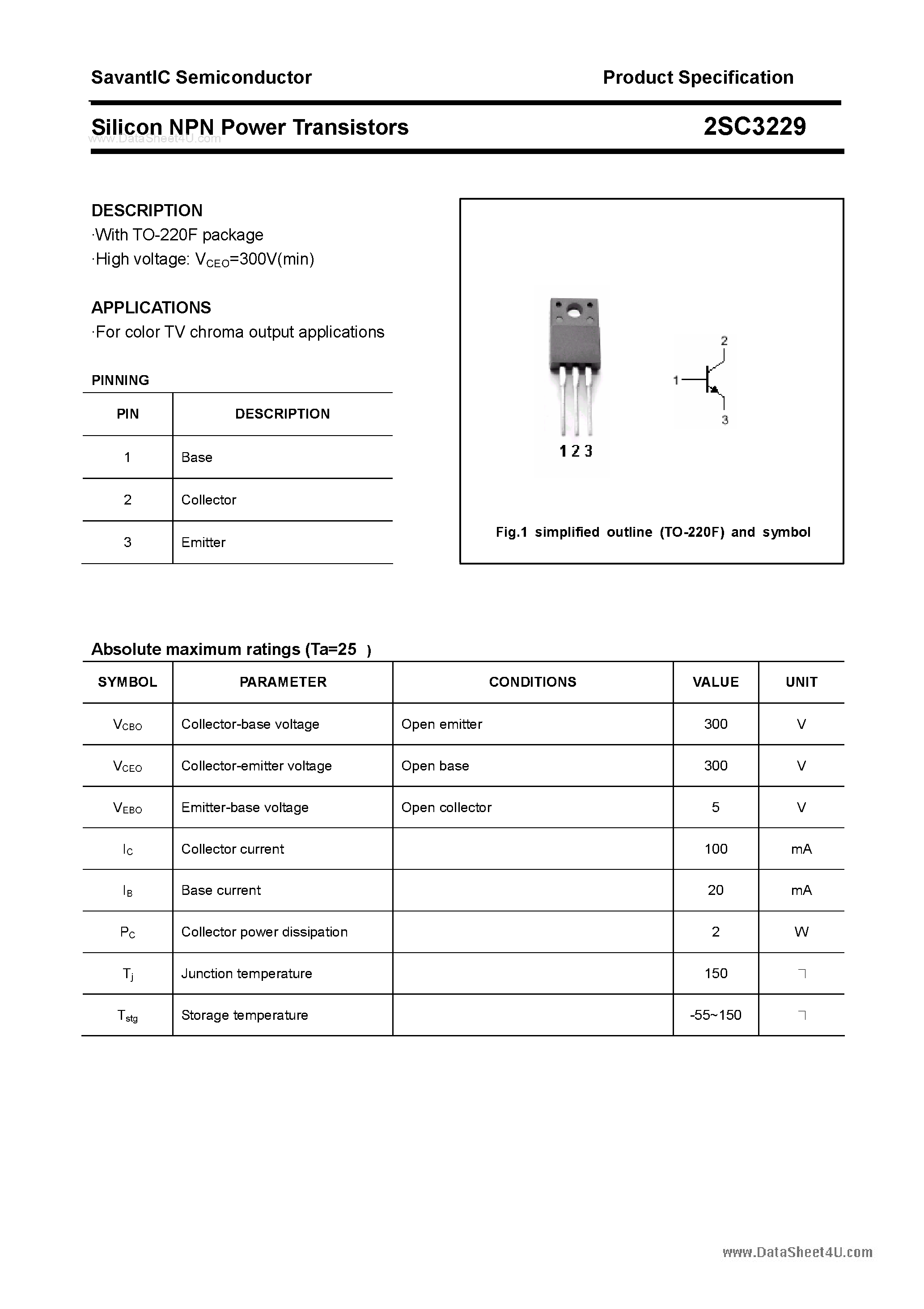 Даташит 2SC3229 - SILICON POWER TRANSISTOR страница 1