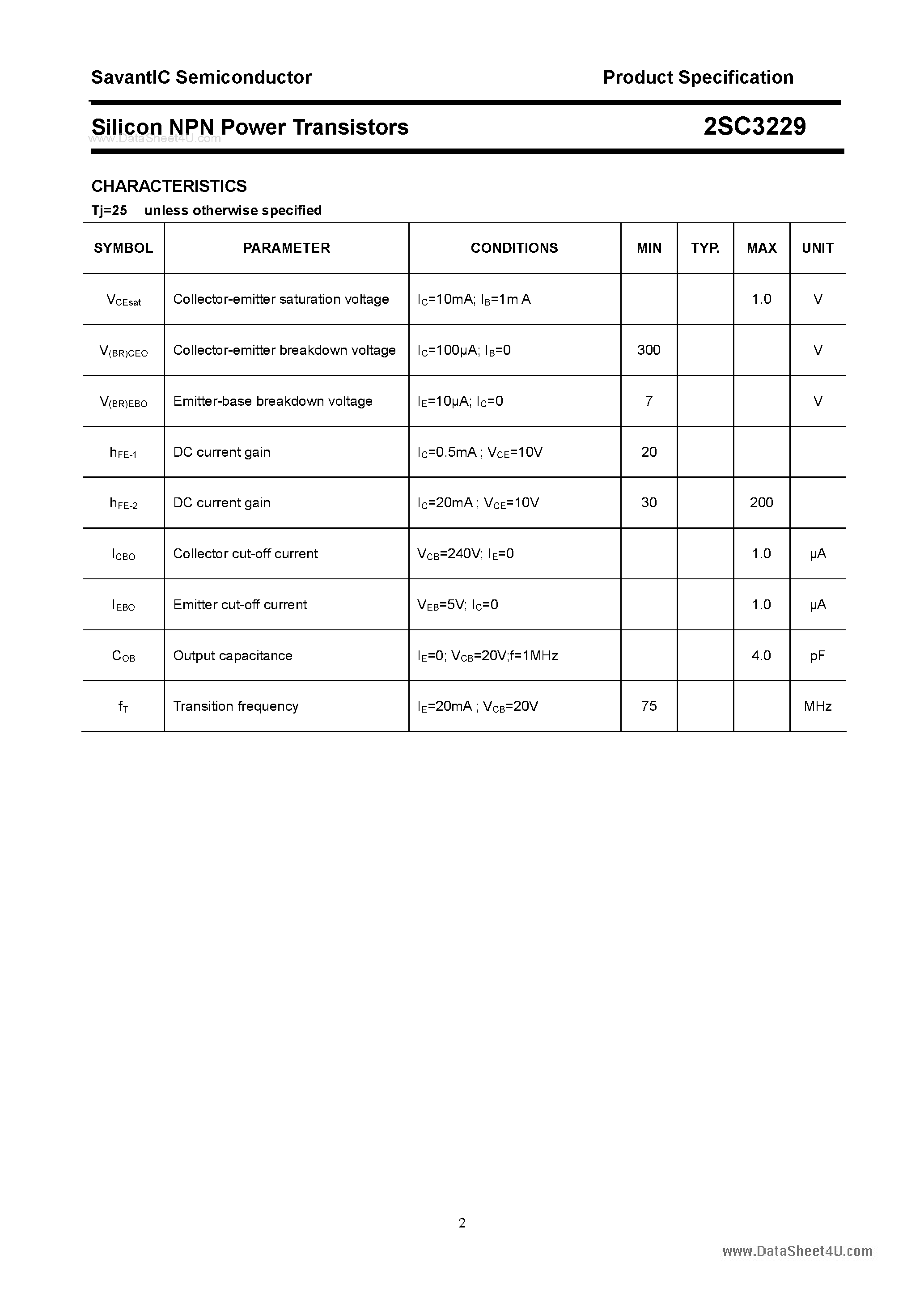 Даташит 2SC3229 - SILICON POWER TRANSISTOR страница 2