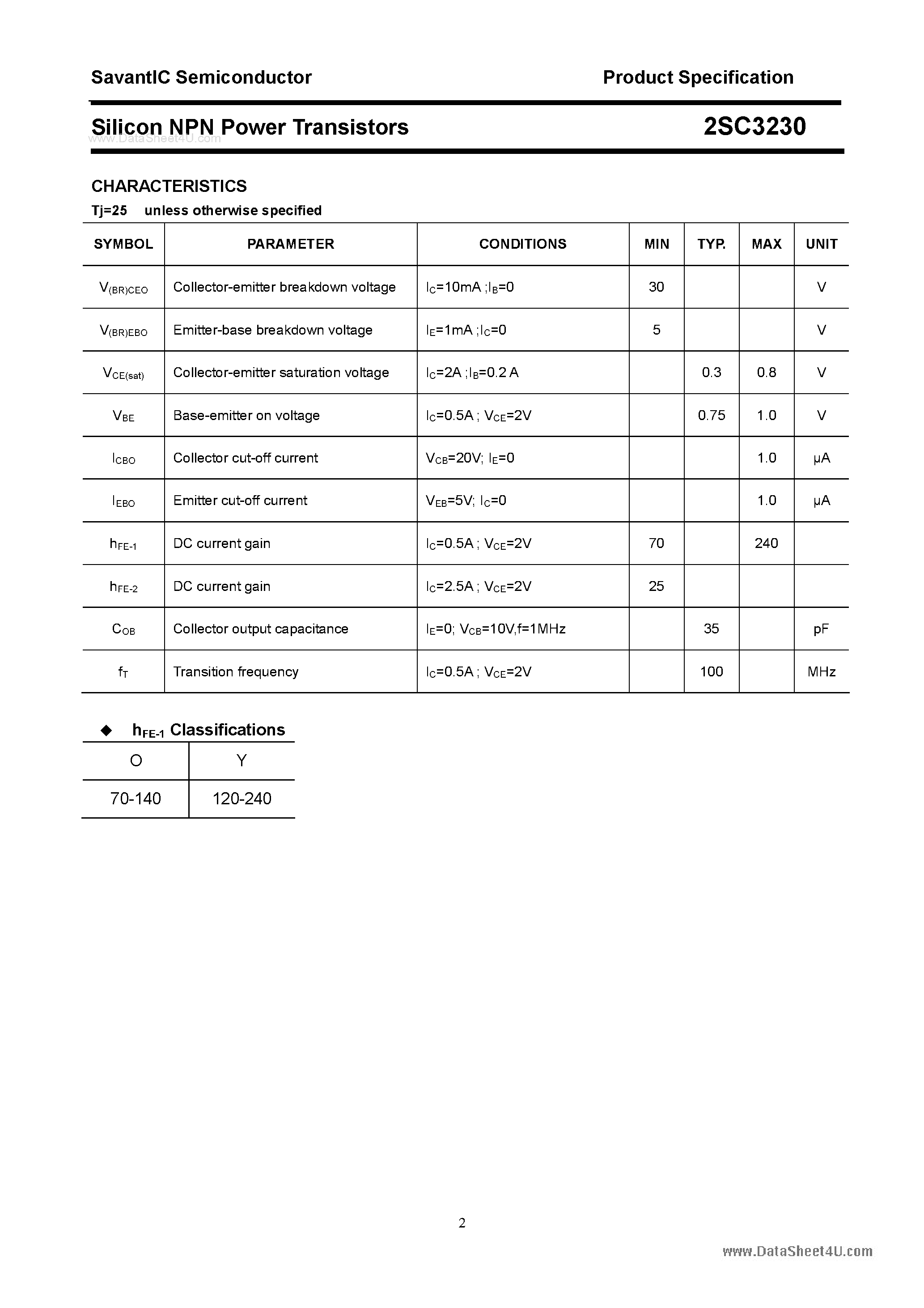 Даташит 2SC3230 - SILICON POWER TRANSISTOR страница 2